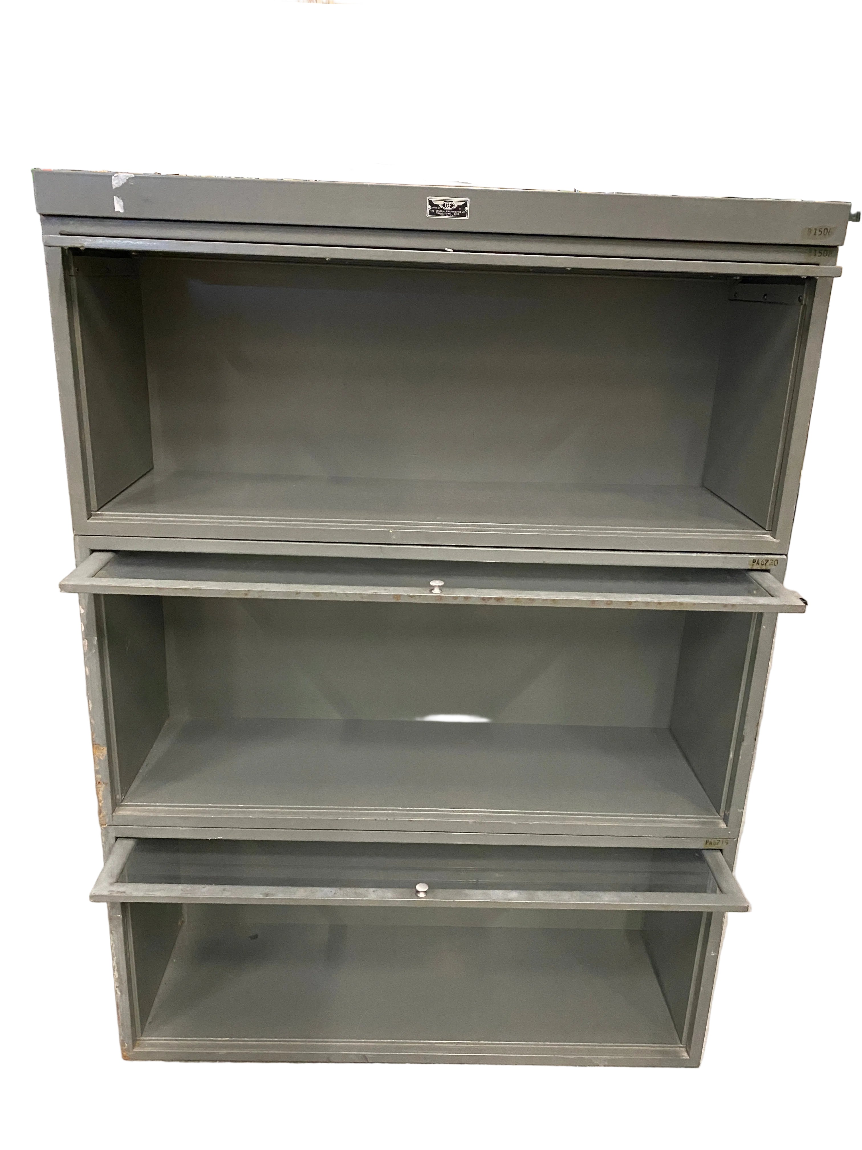 General Fireproofing Grey Barrister Glass Front Doors Cabinet w/ Metal Base