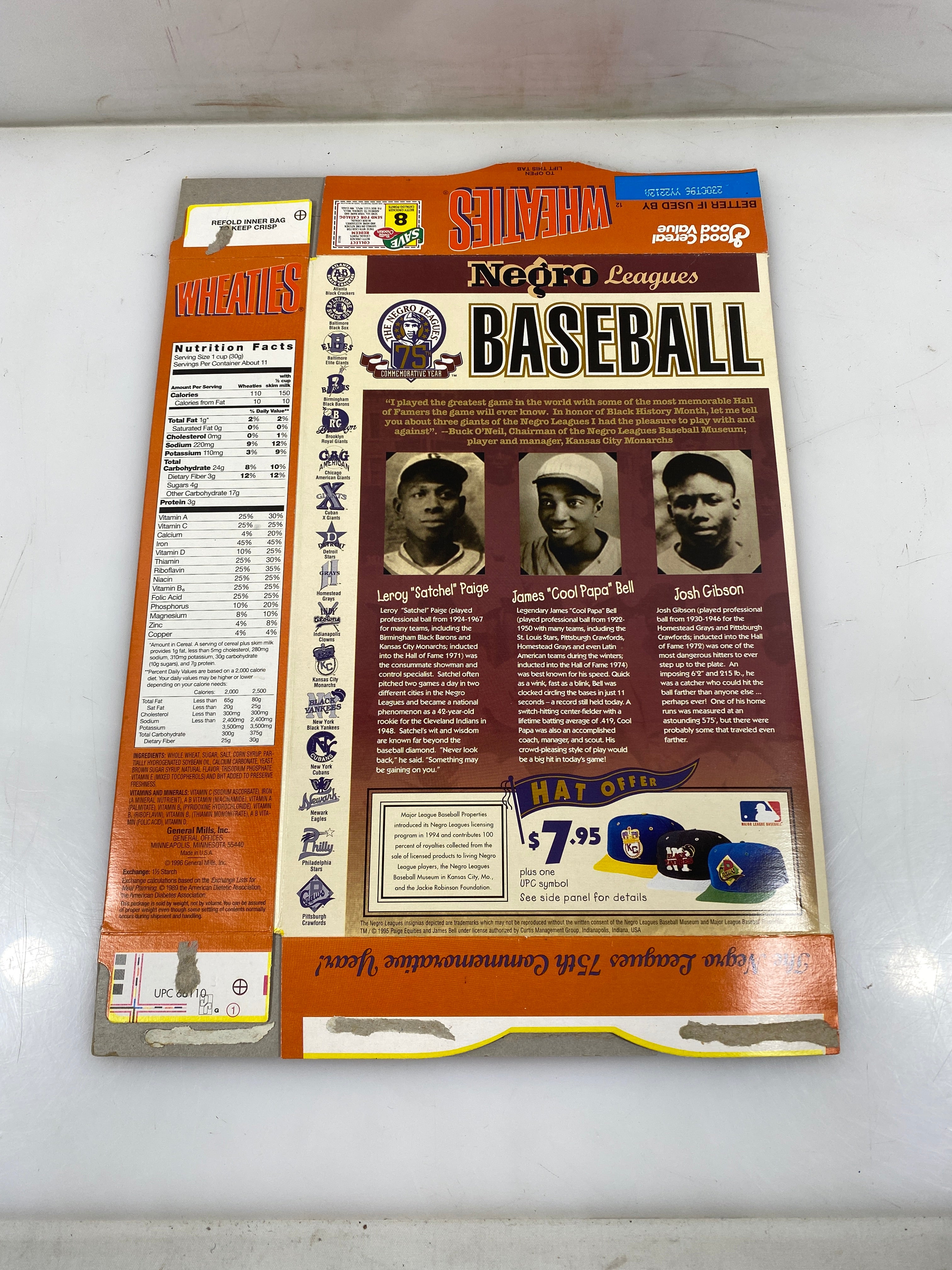General Mills Wheaties The Negro Leagues 75th Commemorative Year Empty Cereal Box