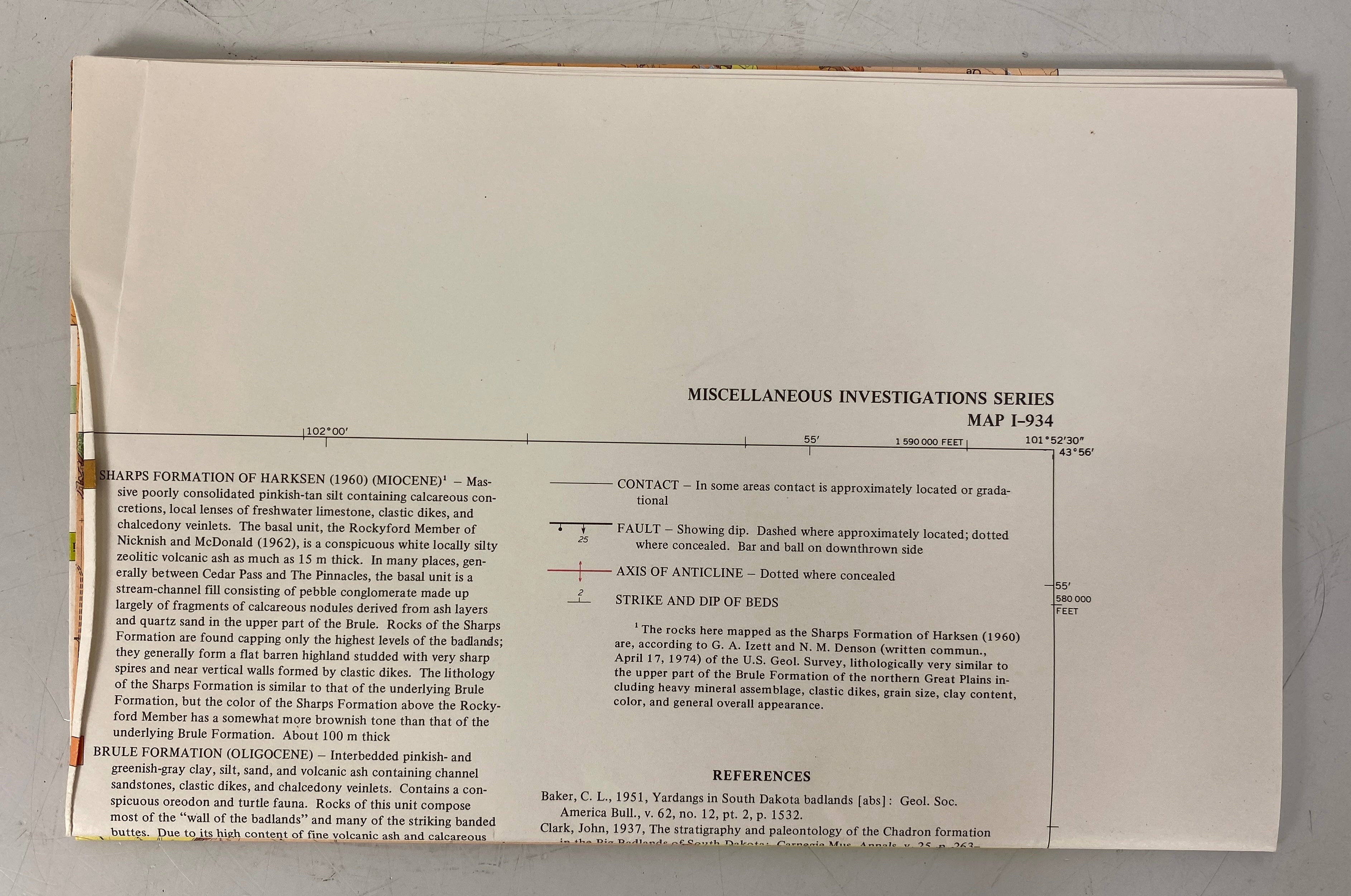 Geologic Map of the Badlands National Monument & Vicinity Raymond/King 1976