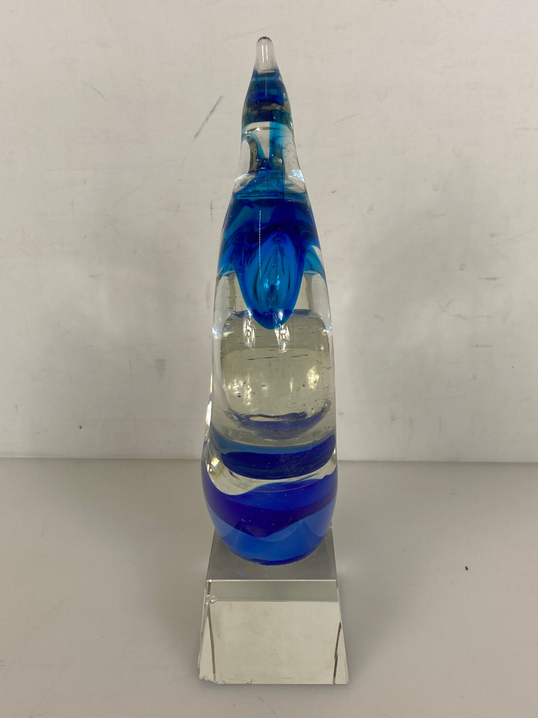 Glass Decorative Clear and Blue Sculpture