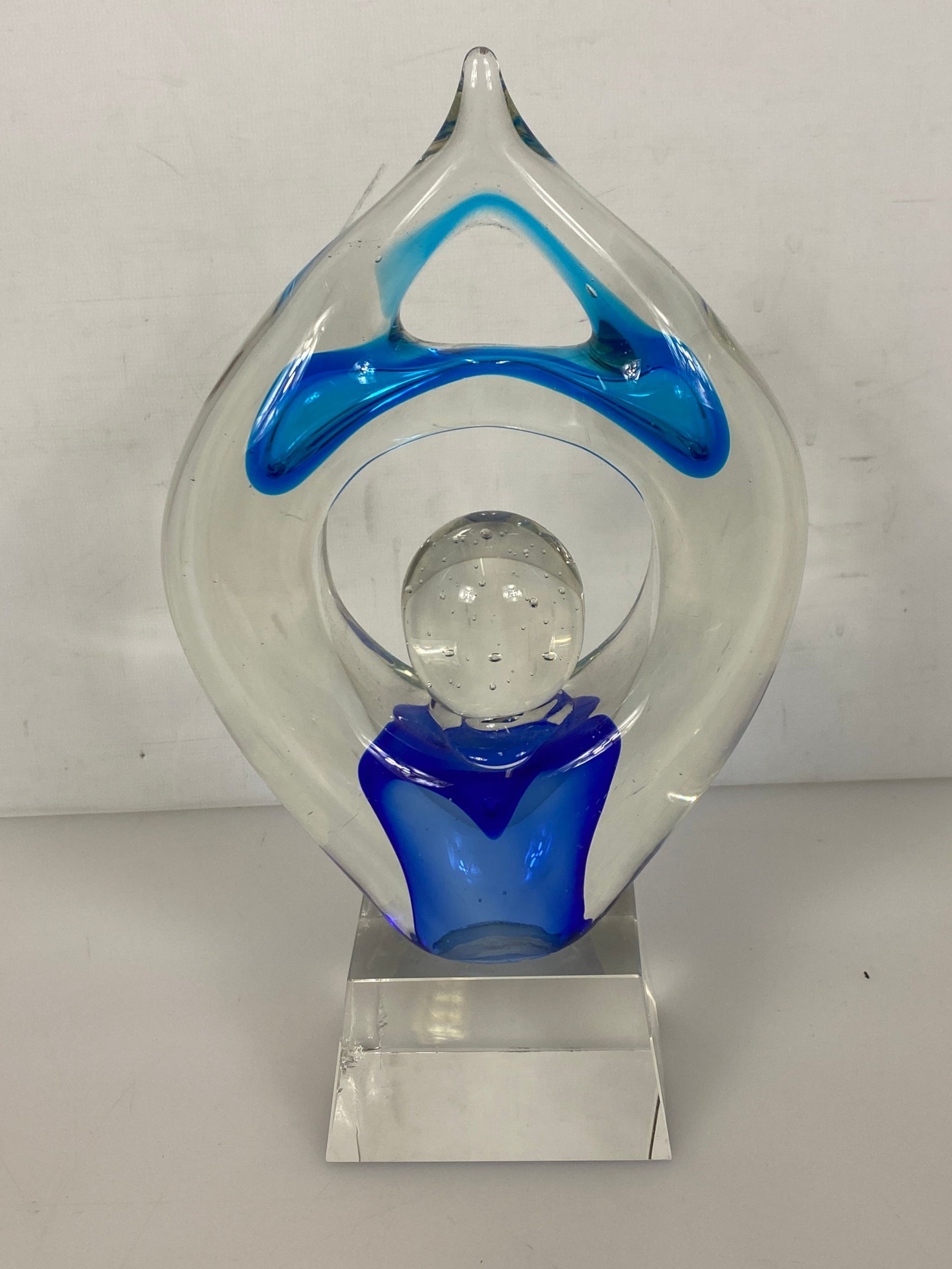 Glass Decorative Clear and Blue Sculpture