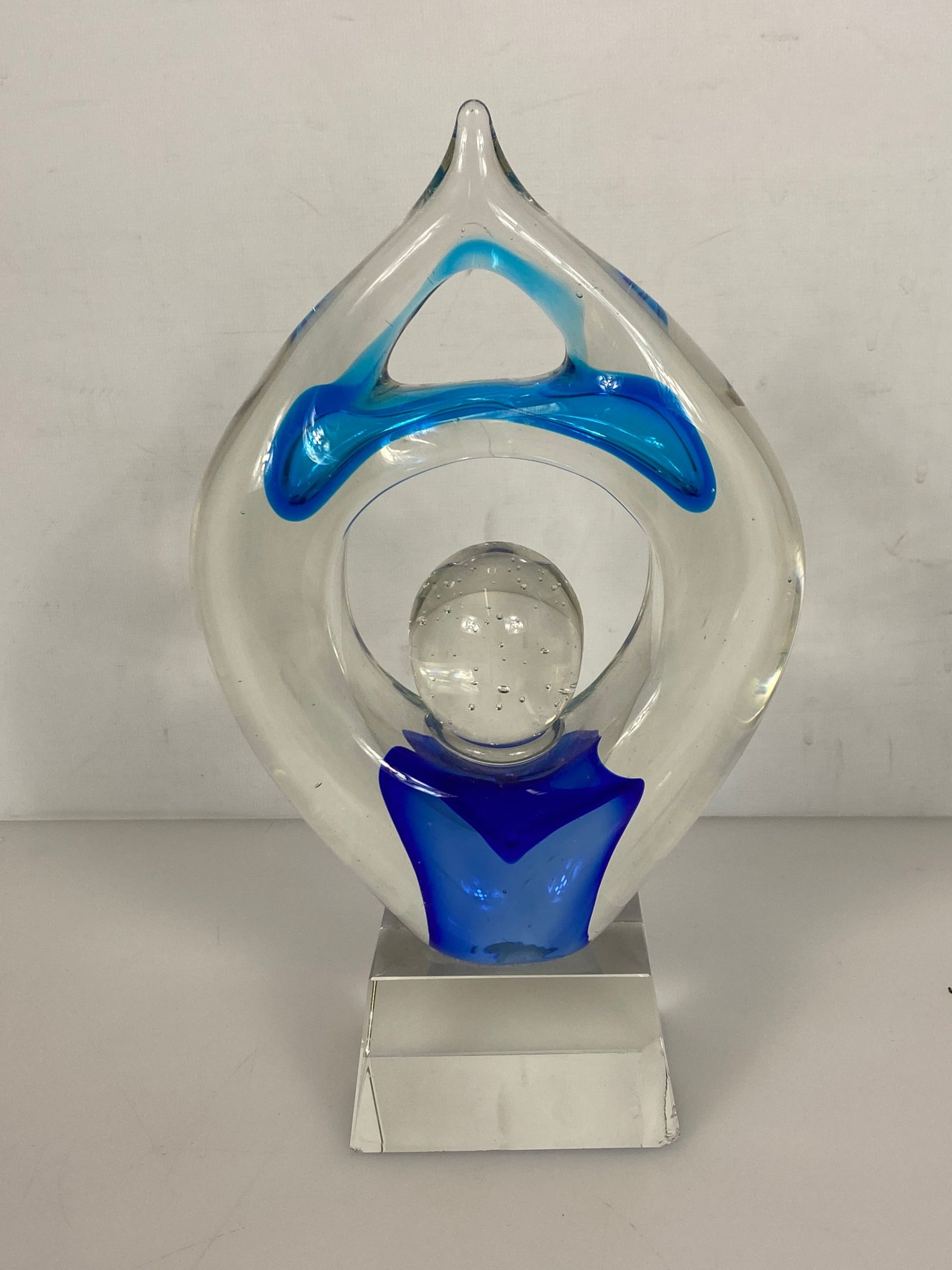 Glass Decorative Clear and Blue Sculpture