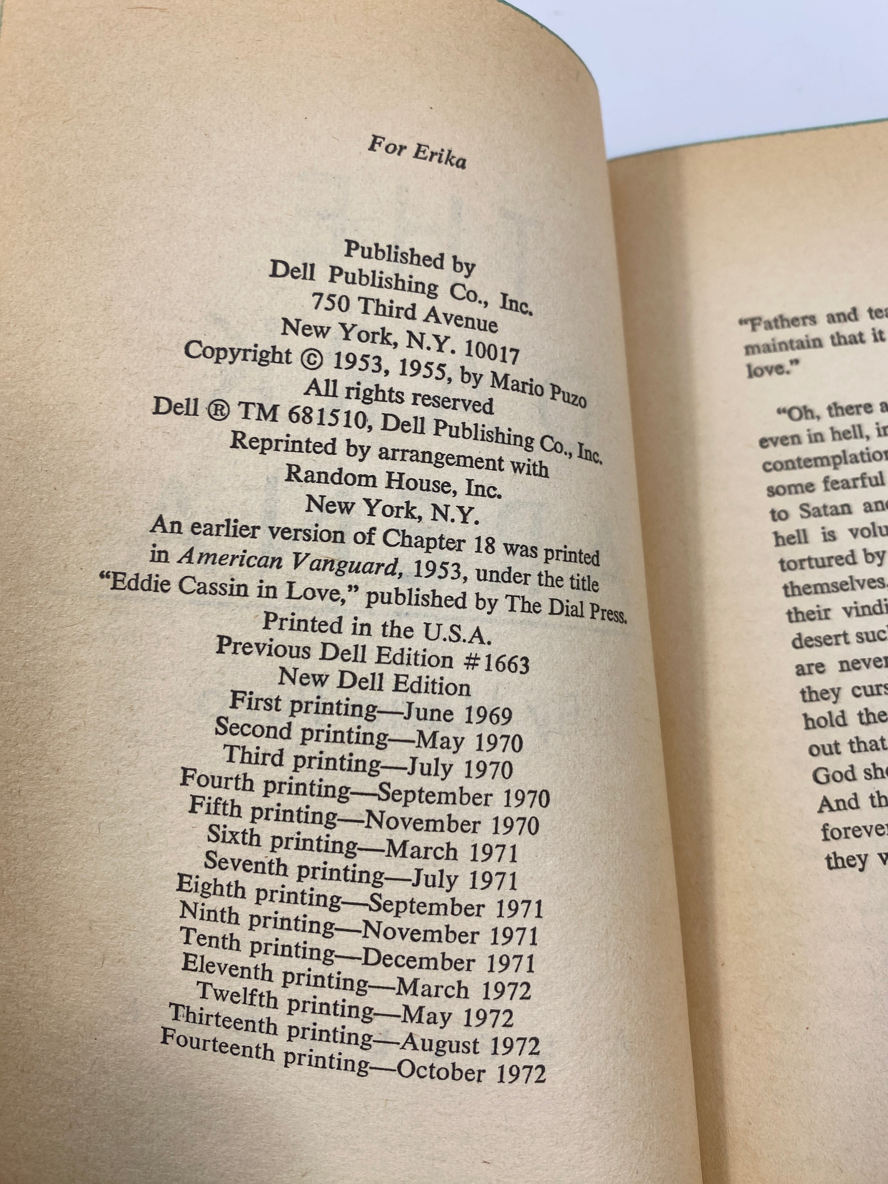 Godfather Dark Arena Mario Puzo Paperback SC 1972