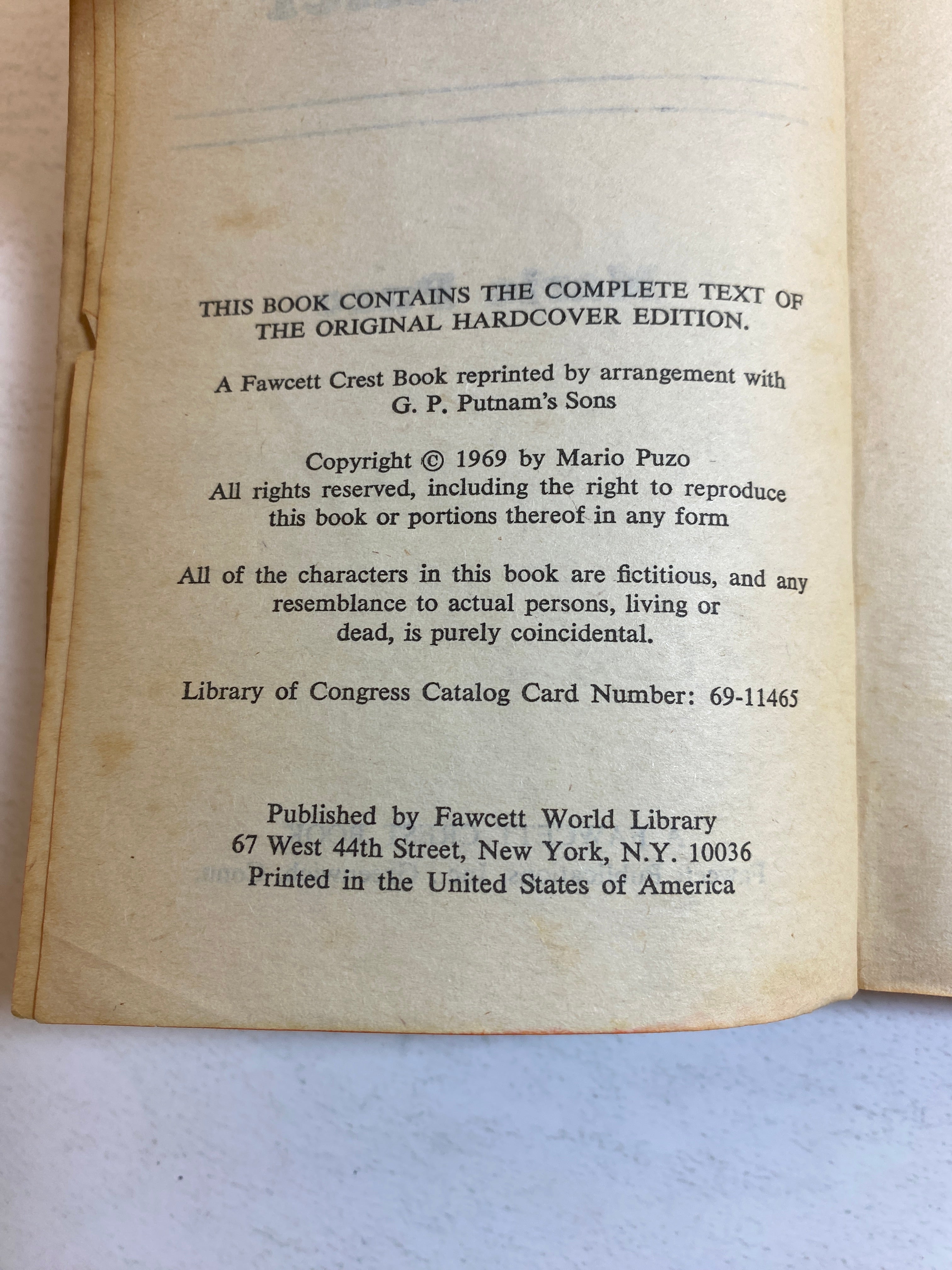 Godfather Mario Puzo paperback Fawcett Crest 1969