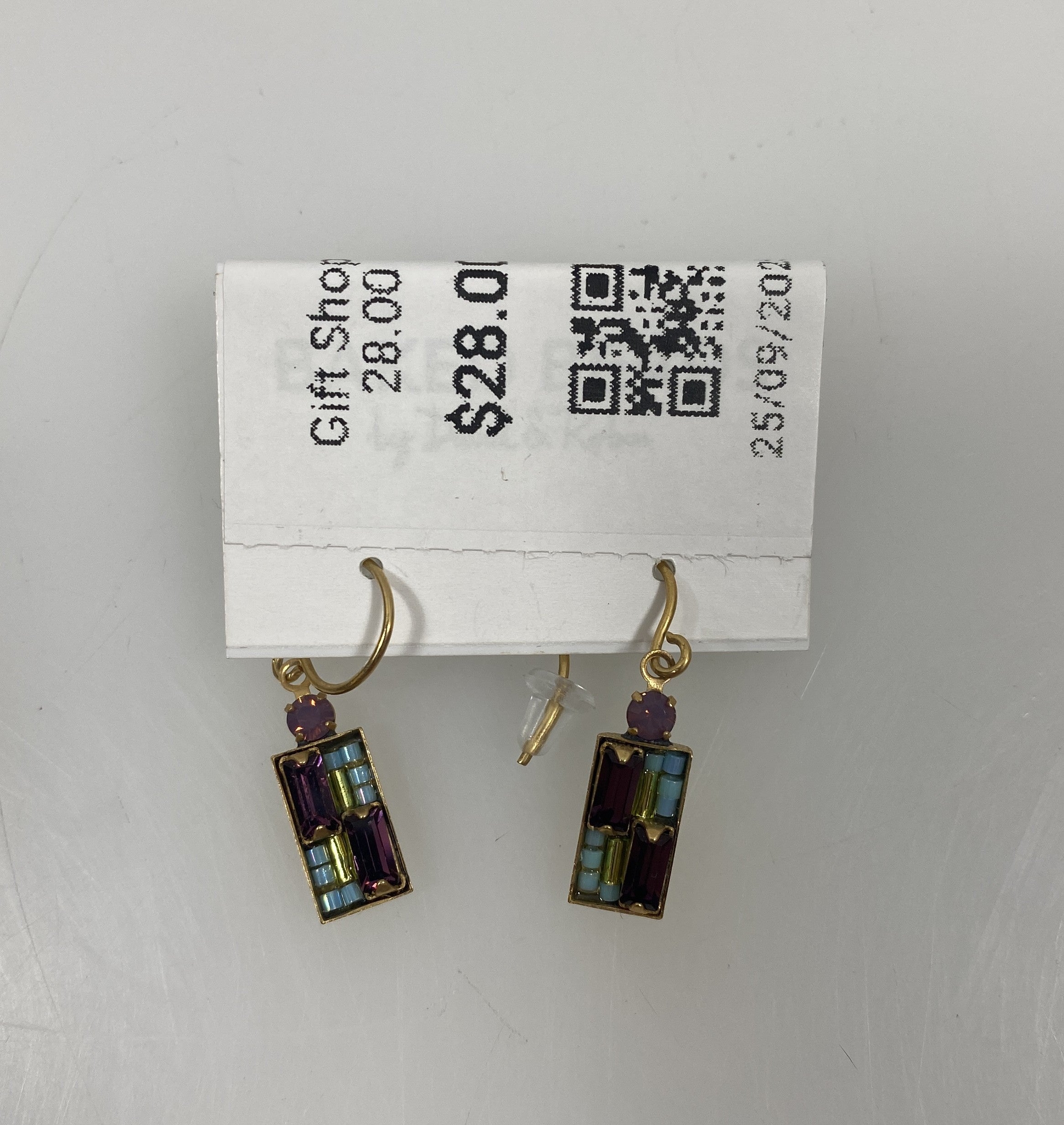 Gold Blue and Purple Rectangle Mosaic Earrings