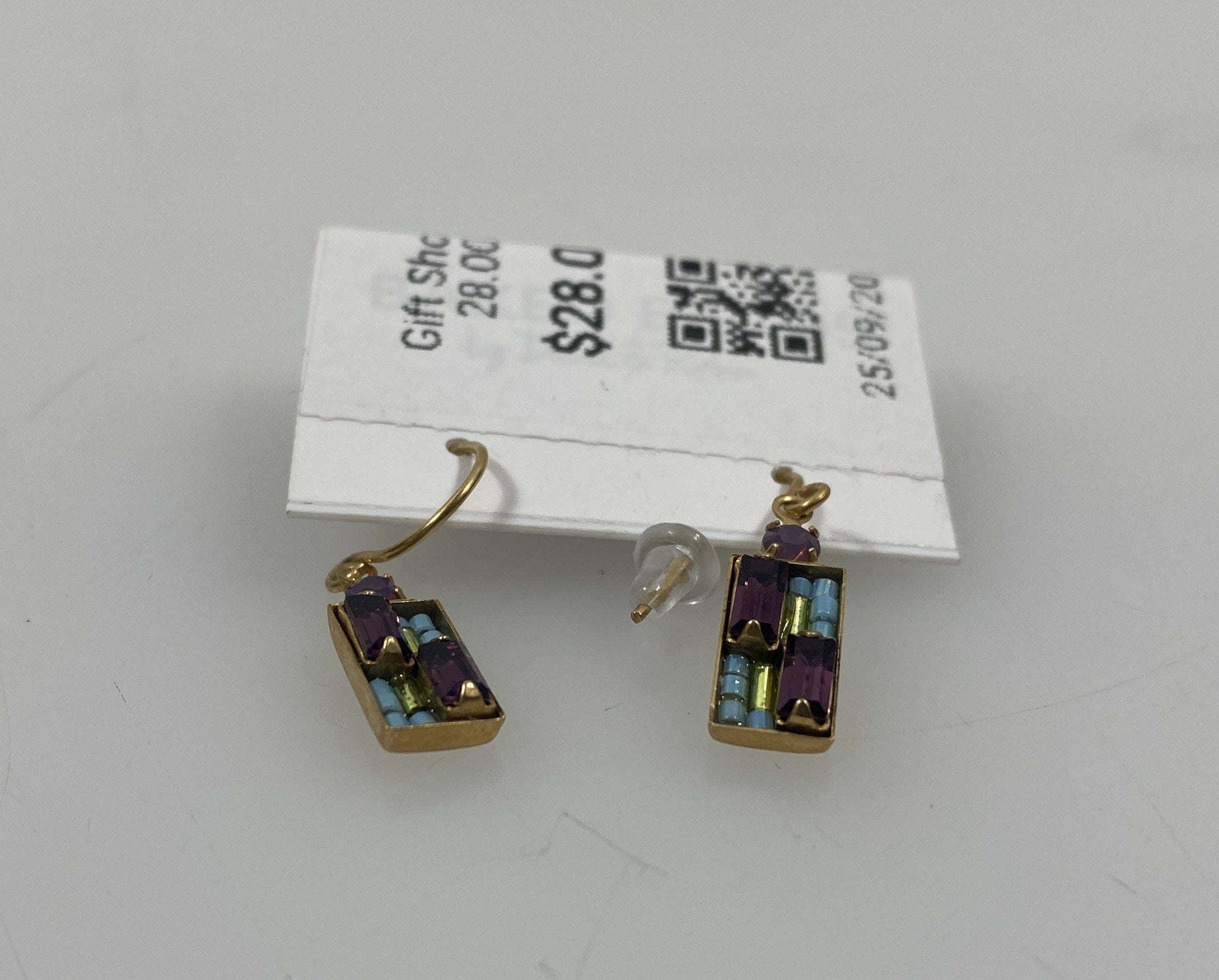 Gold Blue and Purple Rectangle Mosaic Earrings