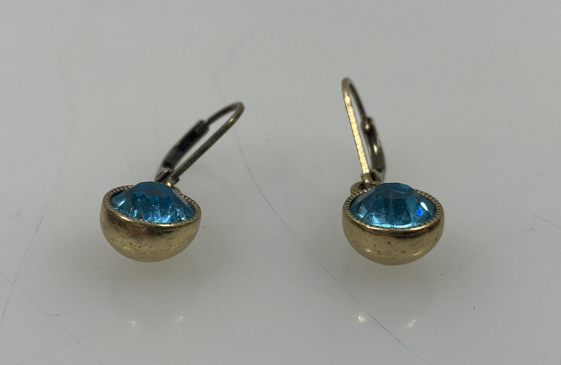 Gold Blue Bead Dangle Earrings
