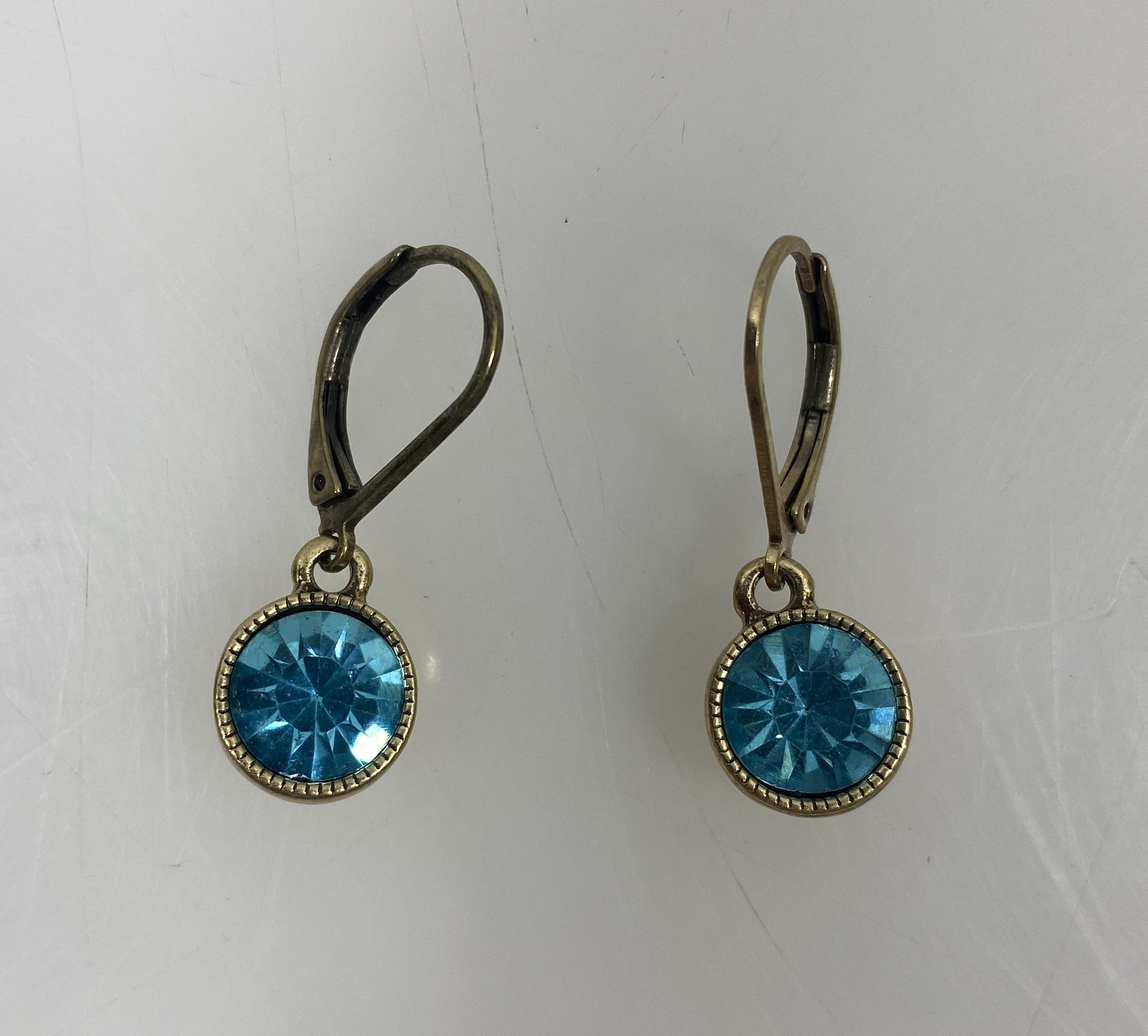 Gold Blue Bead Dangle Earrings
