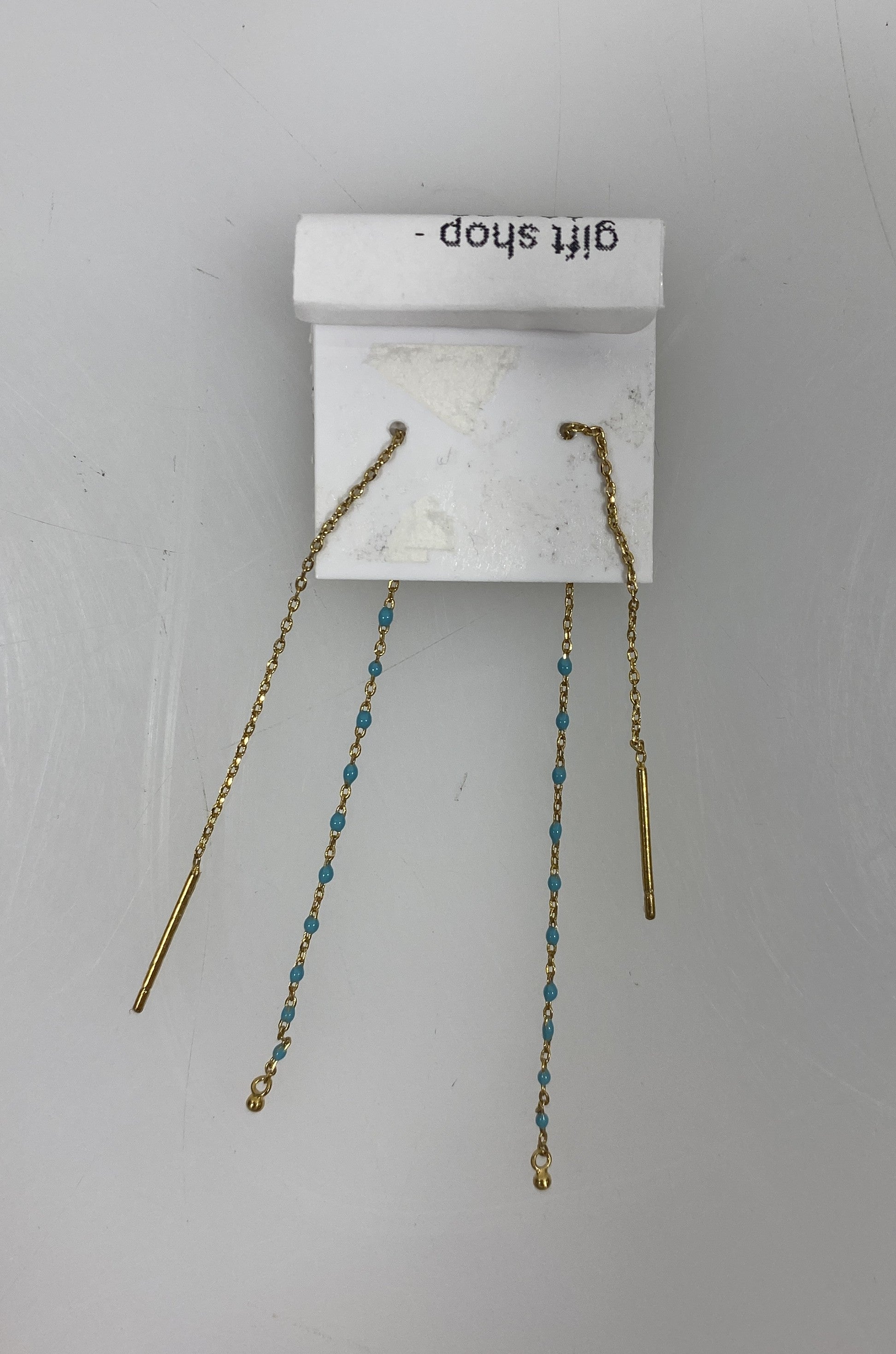 Gold Blue Beaded Dangle Earrings