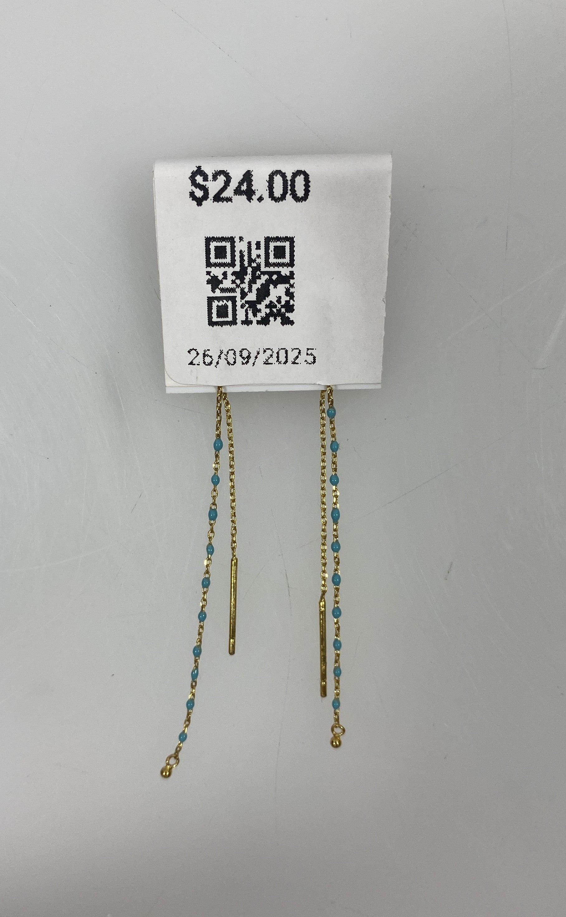 Gold Blue Beaded Dangle Earrings