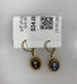 Gold Blue Etched Flower Earrings