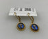 Gold Blue Etched Flower Earrings