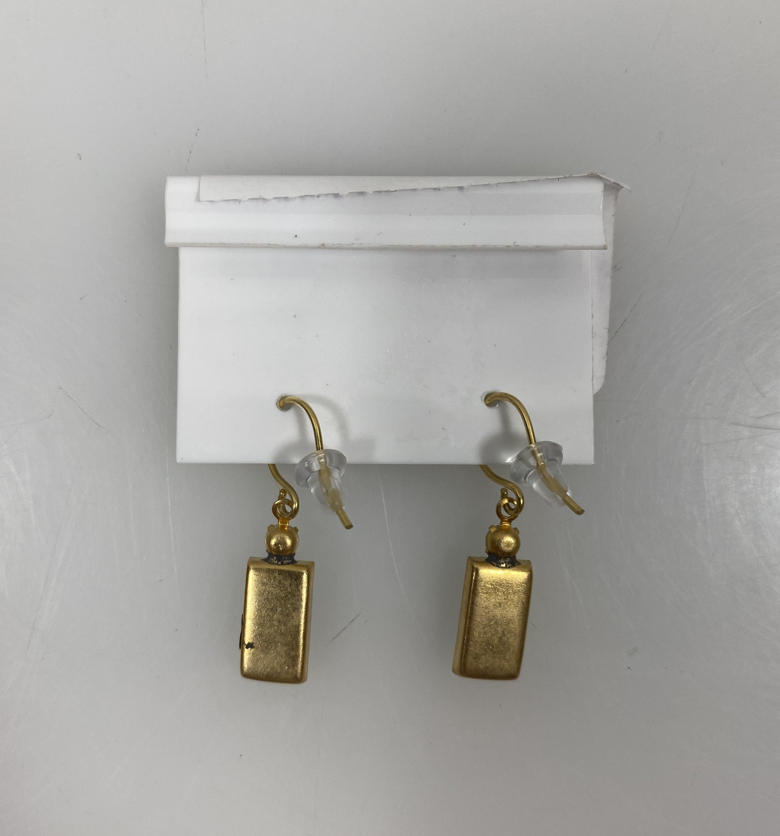 Gold Green and Blue Rectangle Mosaic Earrings