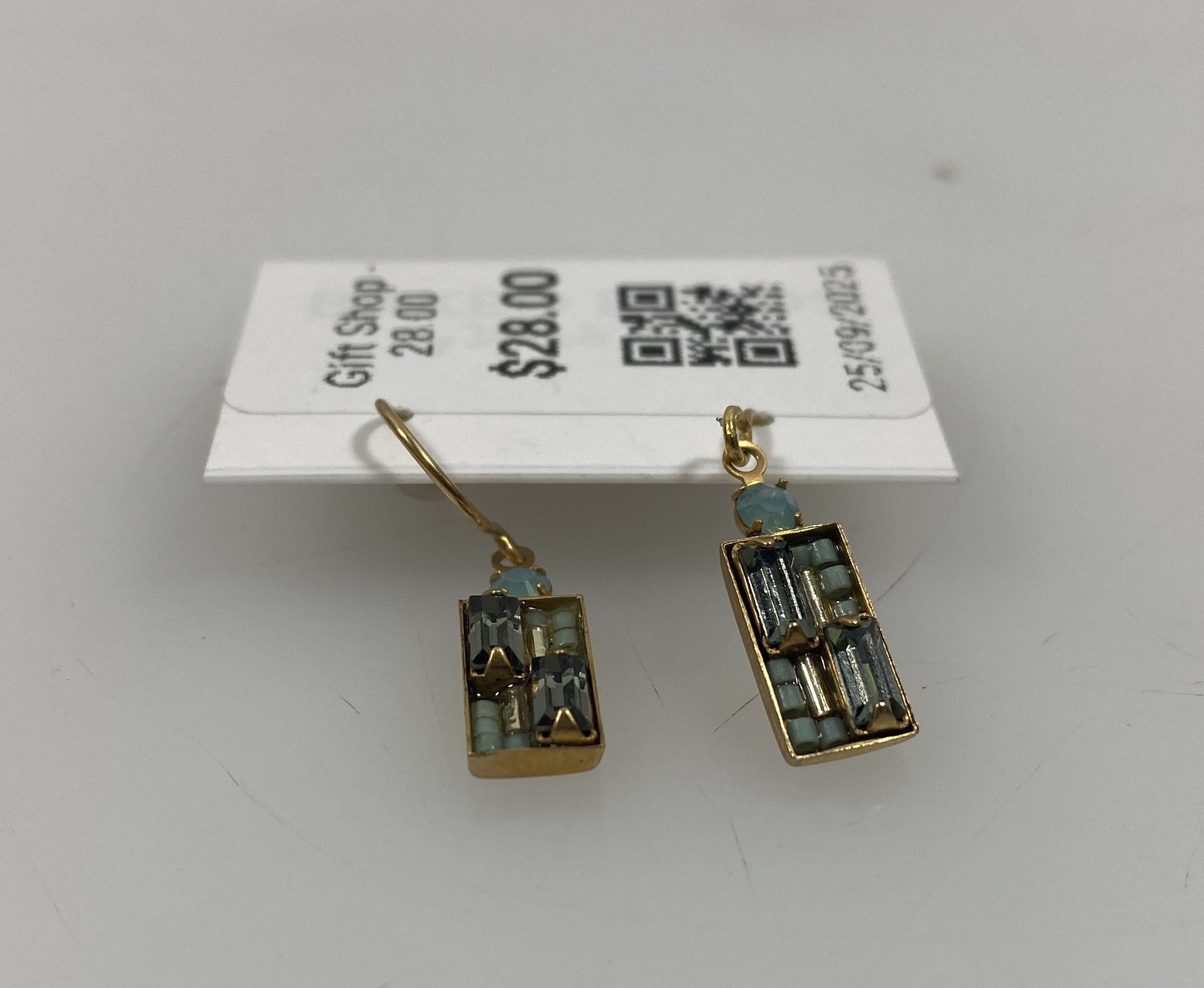 Gold Light Blue Rectangle Mosaic Earrings