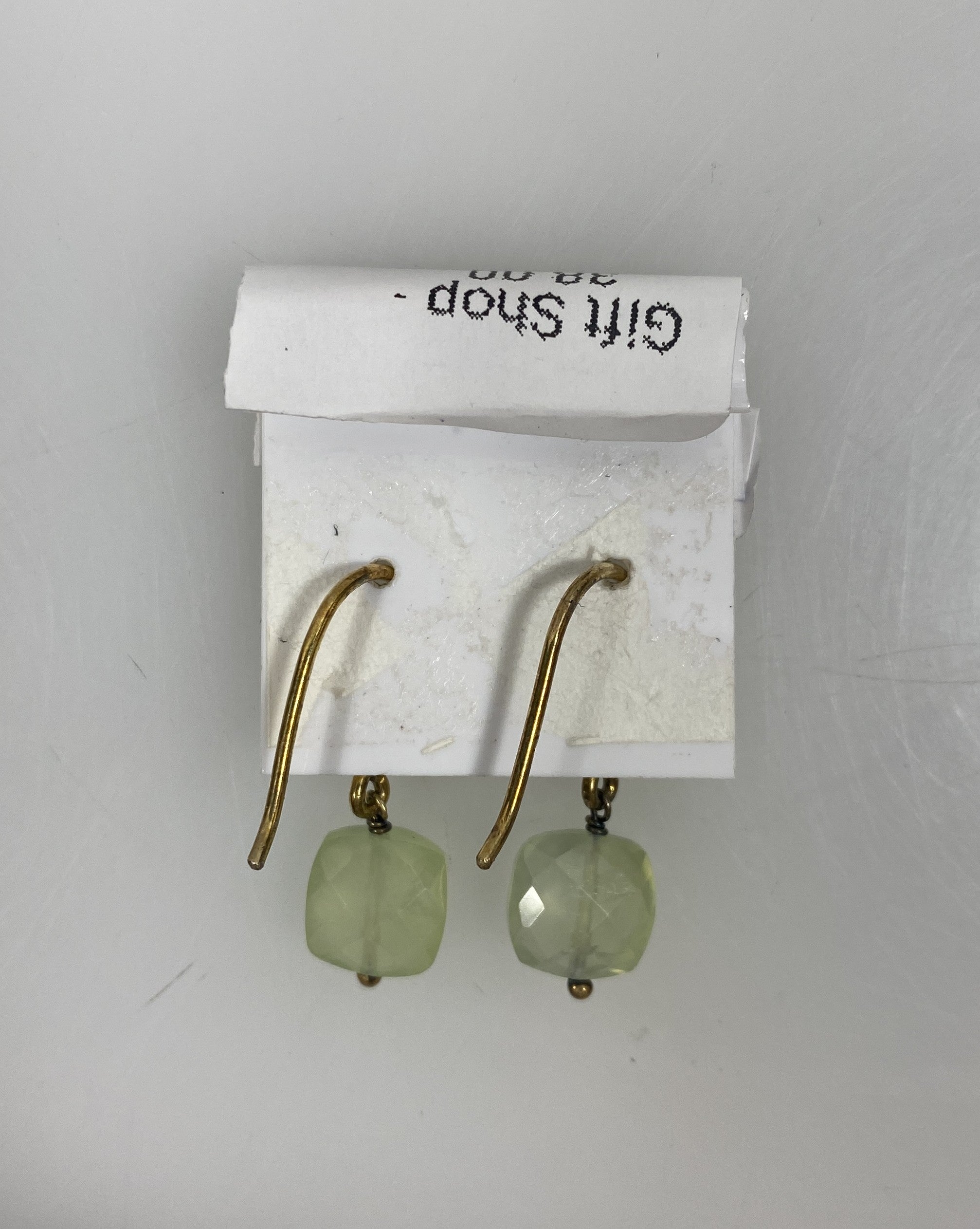 Gold Transparent Green Bead Dangle Earrings