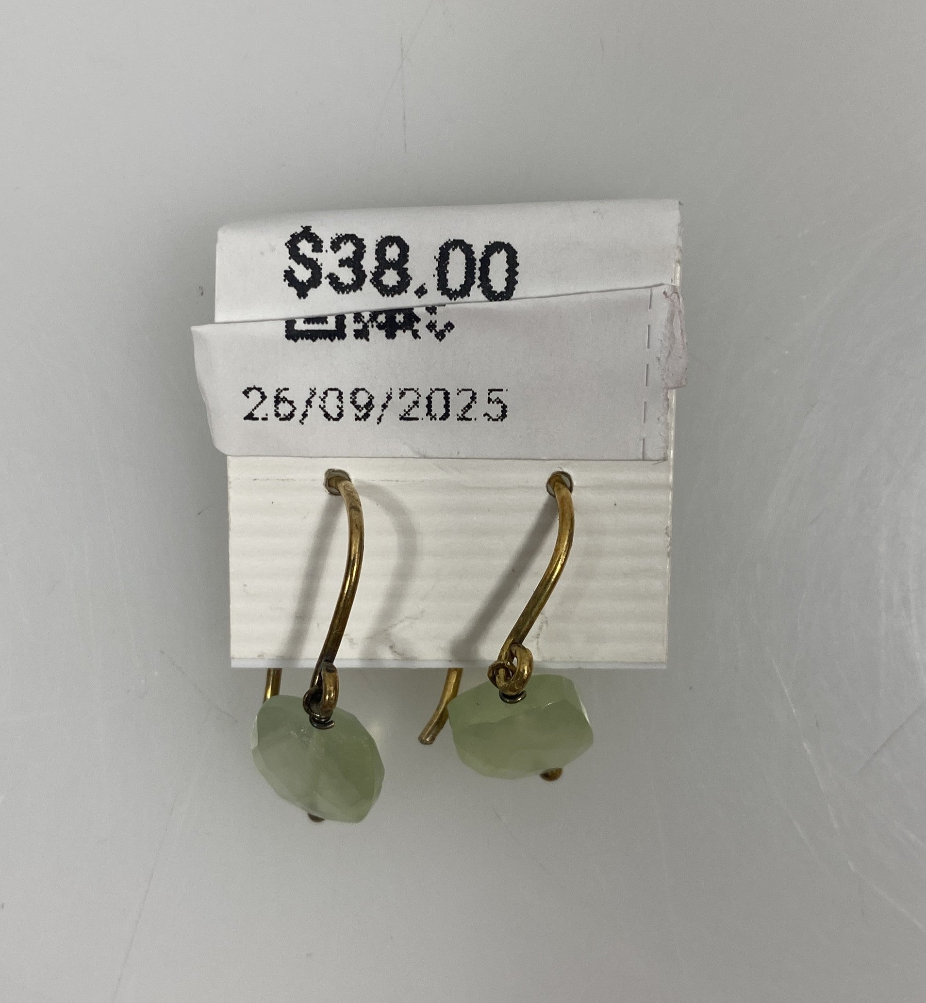 Gold Transparent Green Bead Dangle Earrings