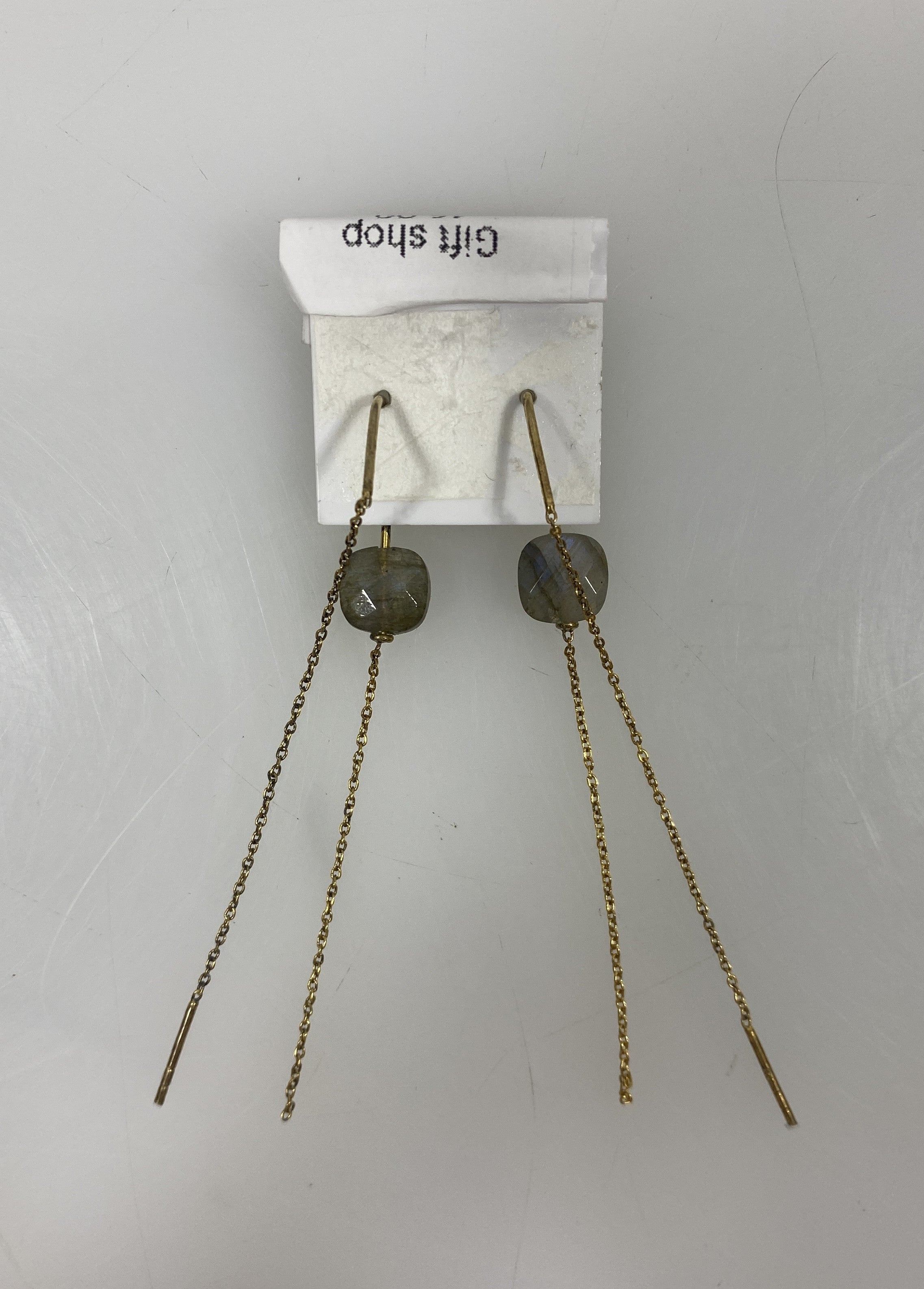Gold Transparent Purple and Grey Bead Chain Dangle Earrings