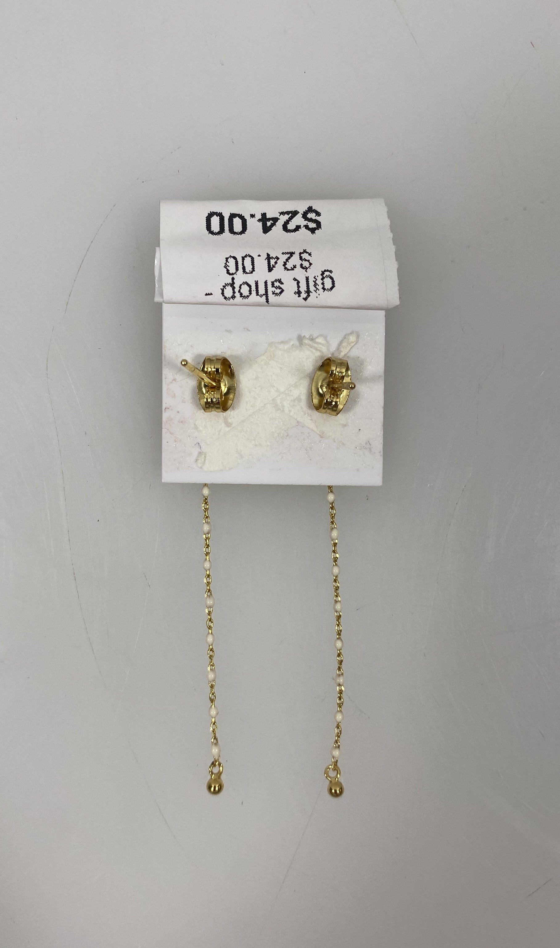 Gold White Beaded Dangle Earrings