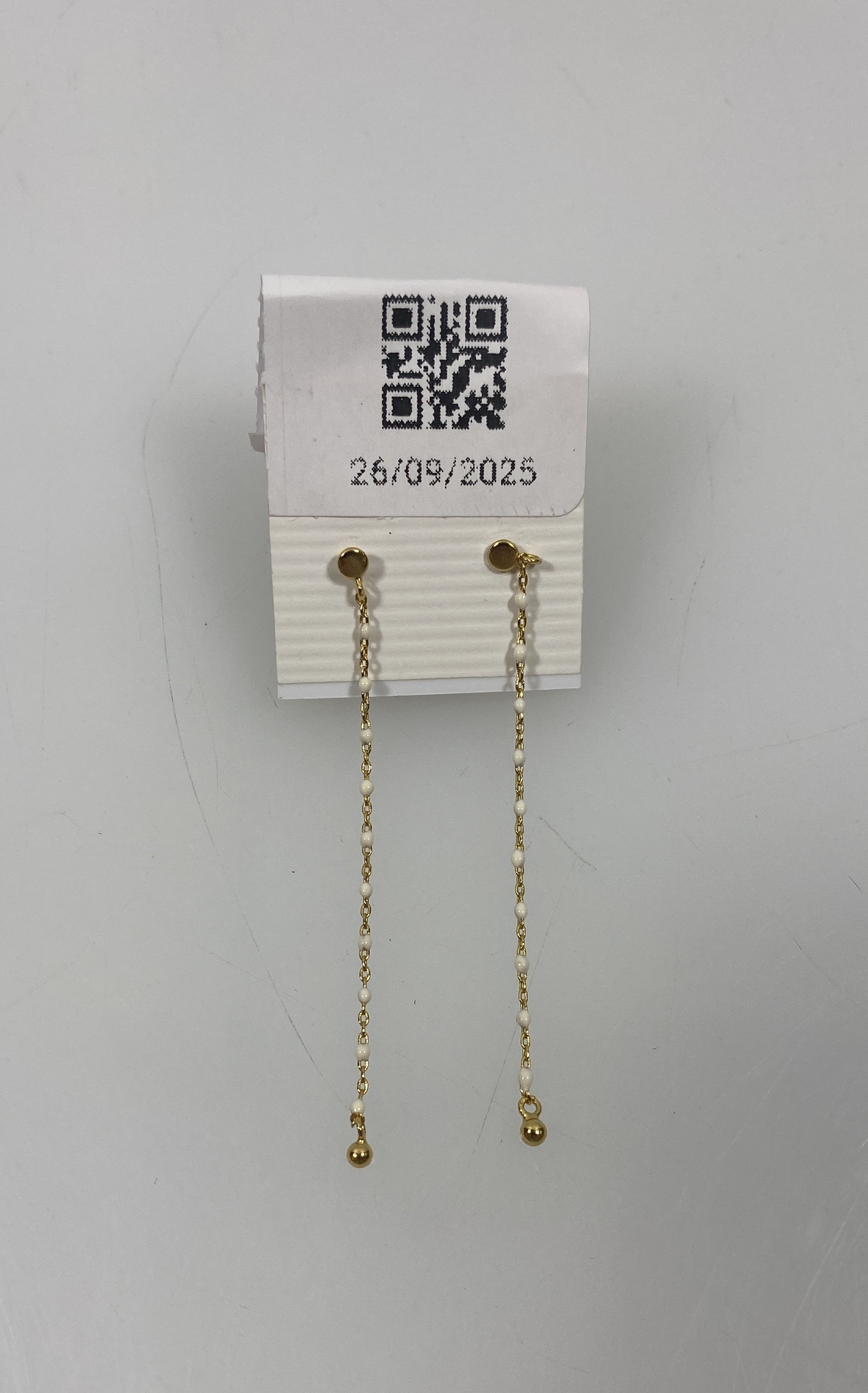 Gold White Beaded Dangle Earrings