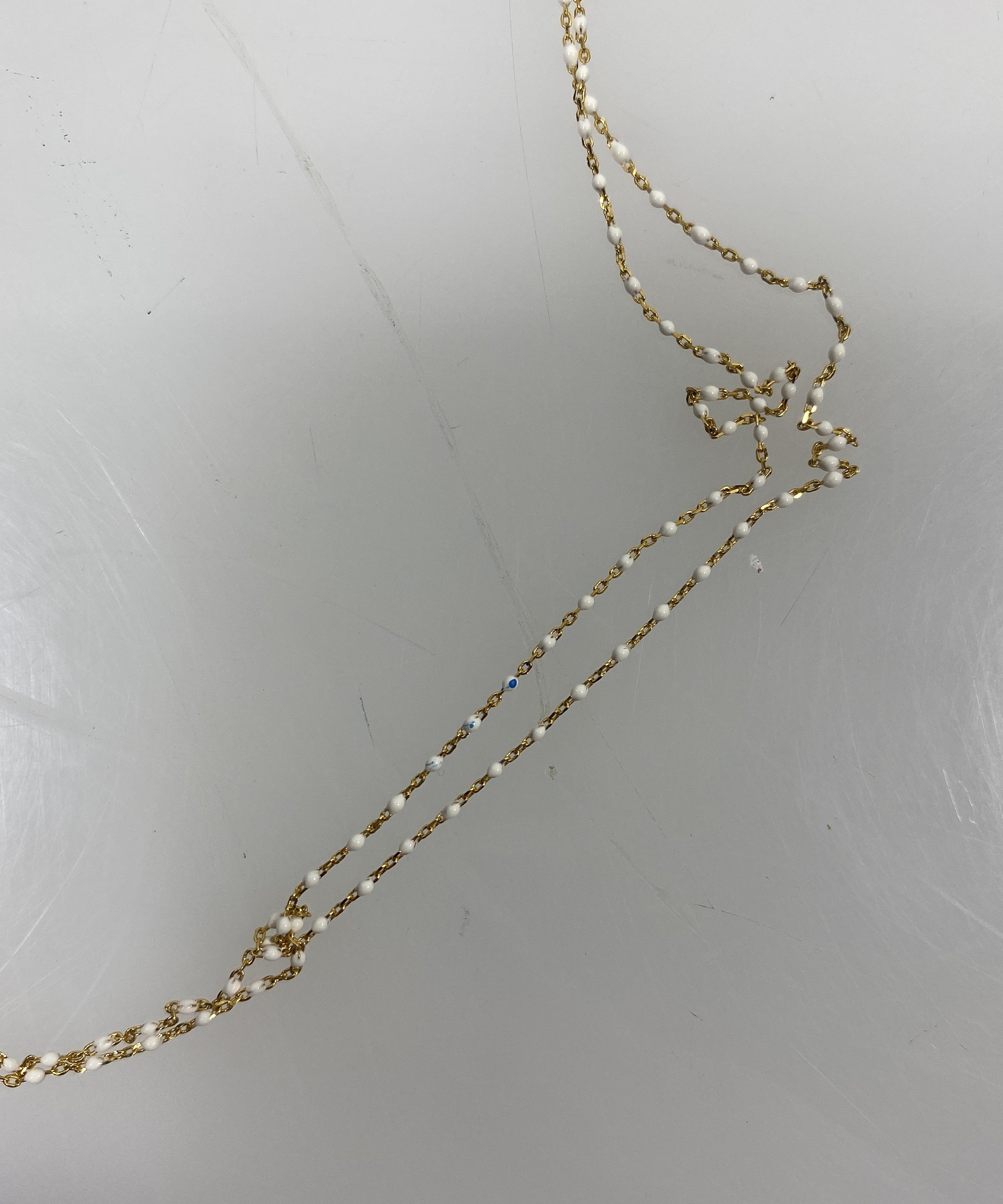 Gold White Beaded Layered Necklace