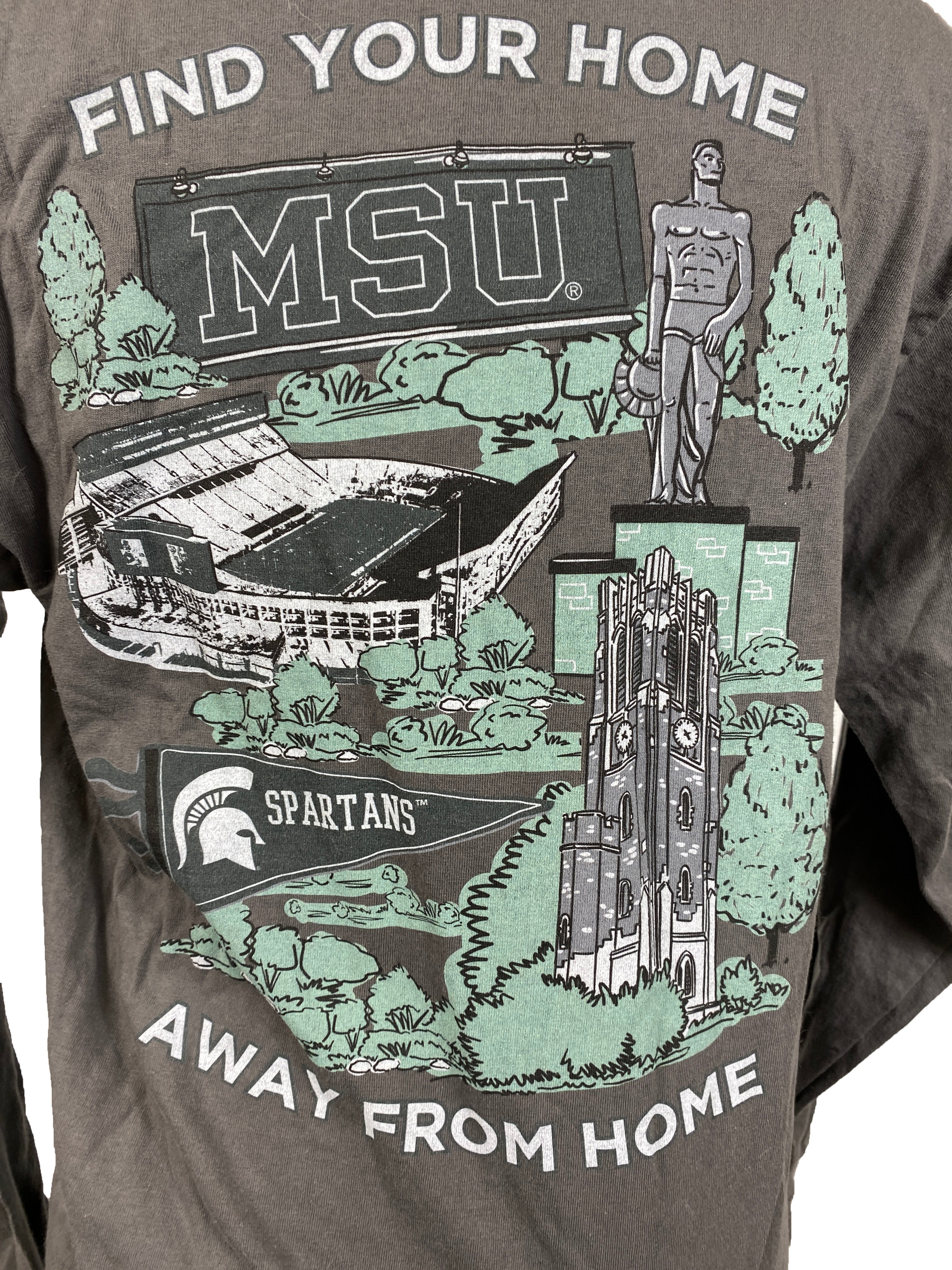 Gray Michigan State Long Sleeve T-Shirt Unisex Size Medium
