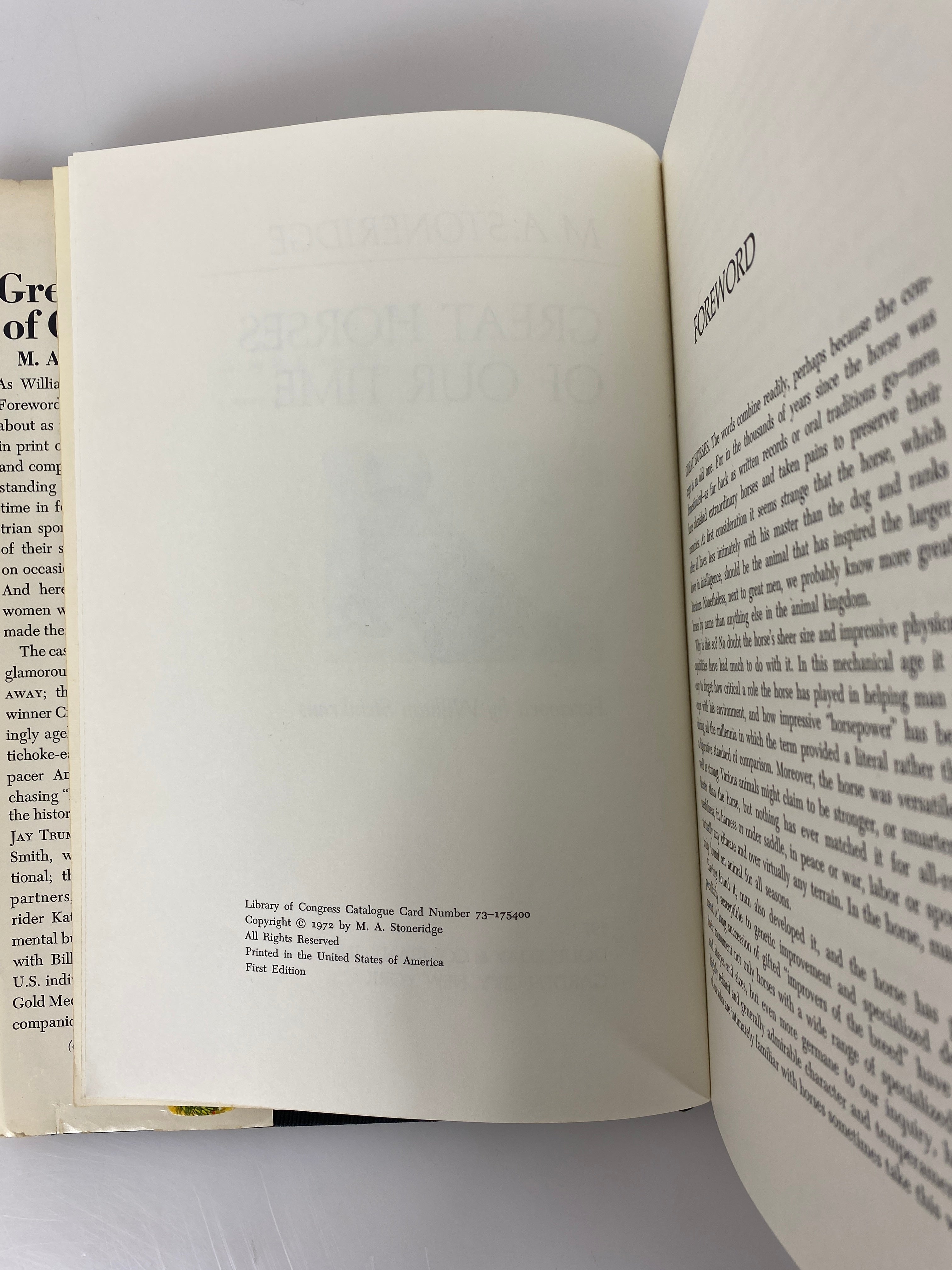 Great Horses of Our Time by M.A. Stoneridge 1972 First Edition HC DJ