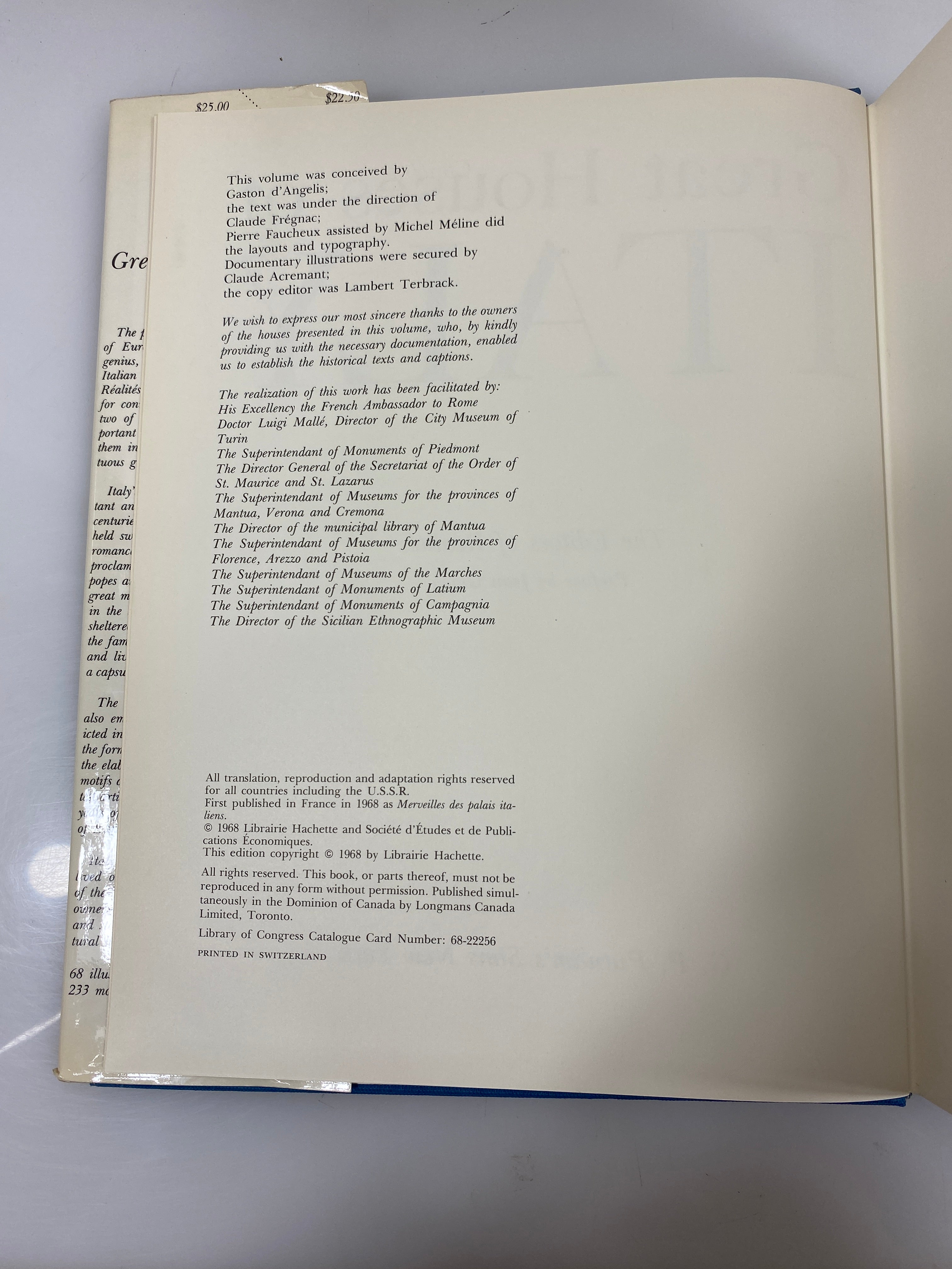 Great Houses of Italy 1968 HCDJ