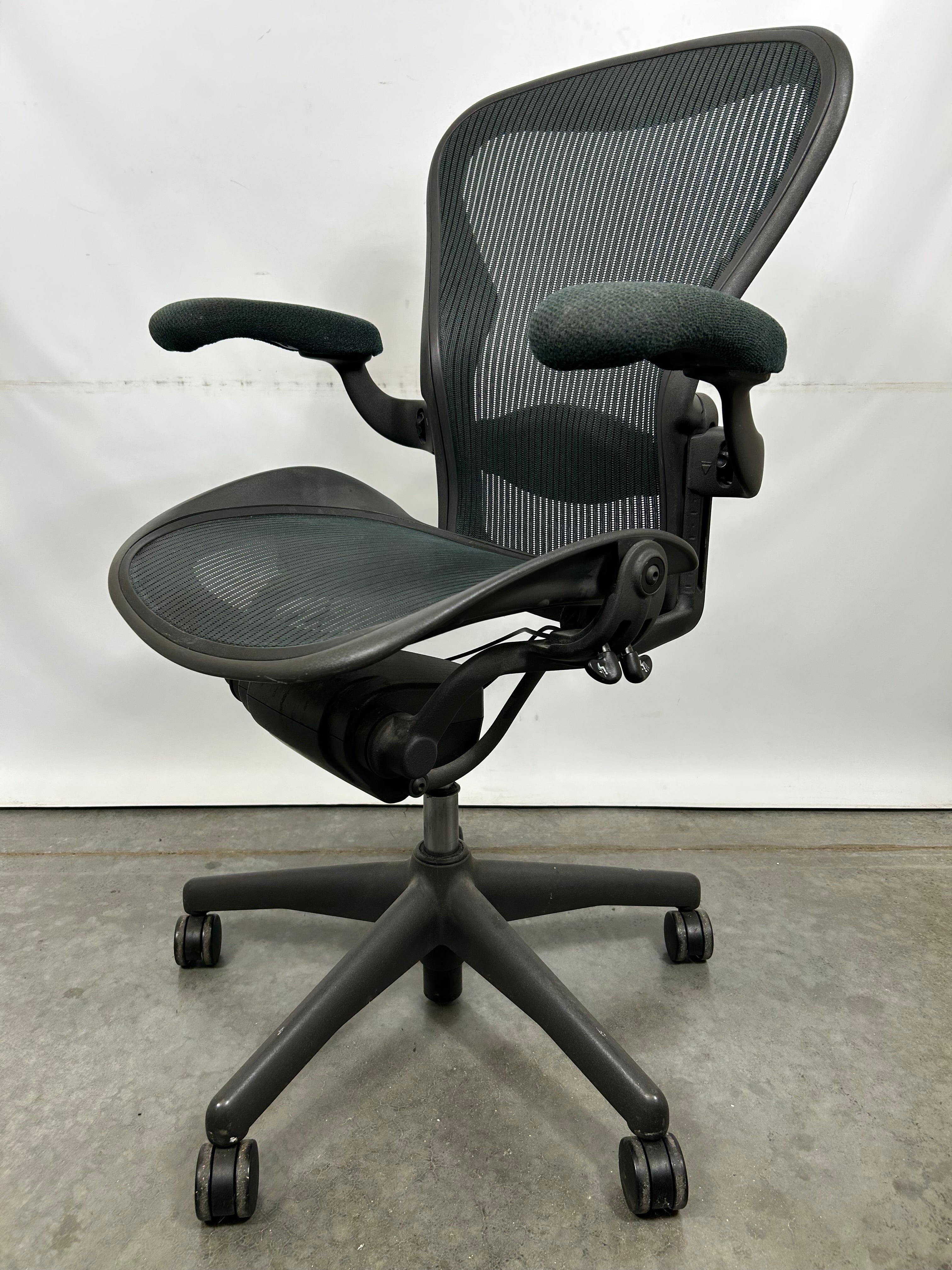 Green Herman Miller Aeron Chair Size B with Green Fabric Arms