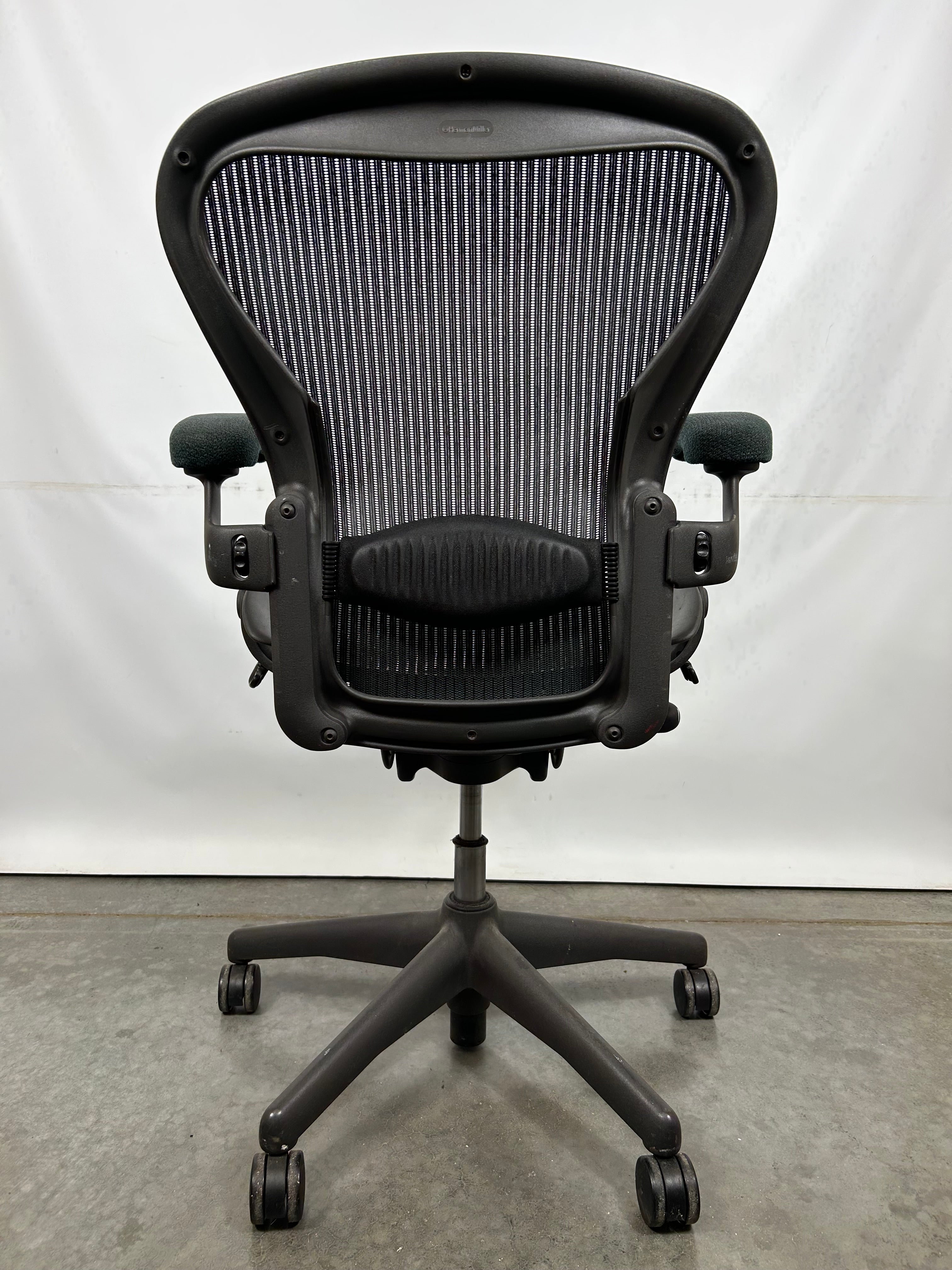 Green Herman Miller Aeron Chair Size B with Green Fabric Arms