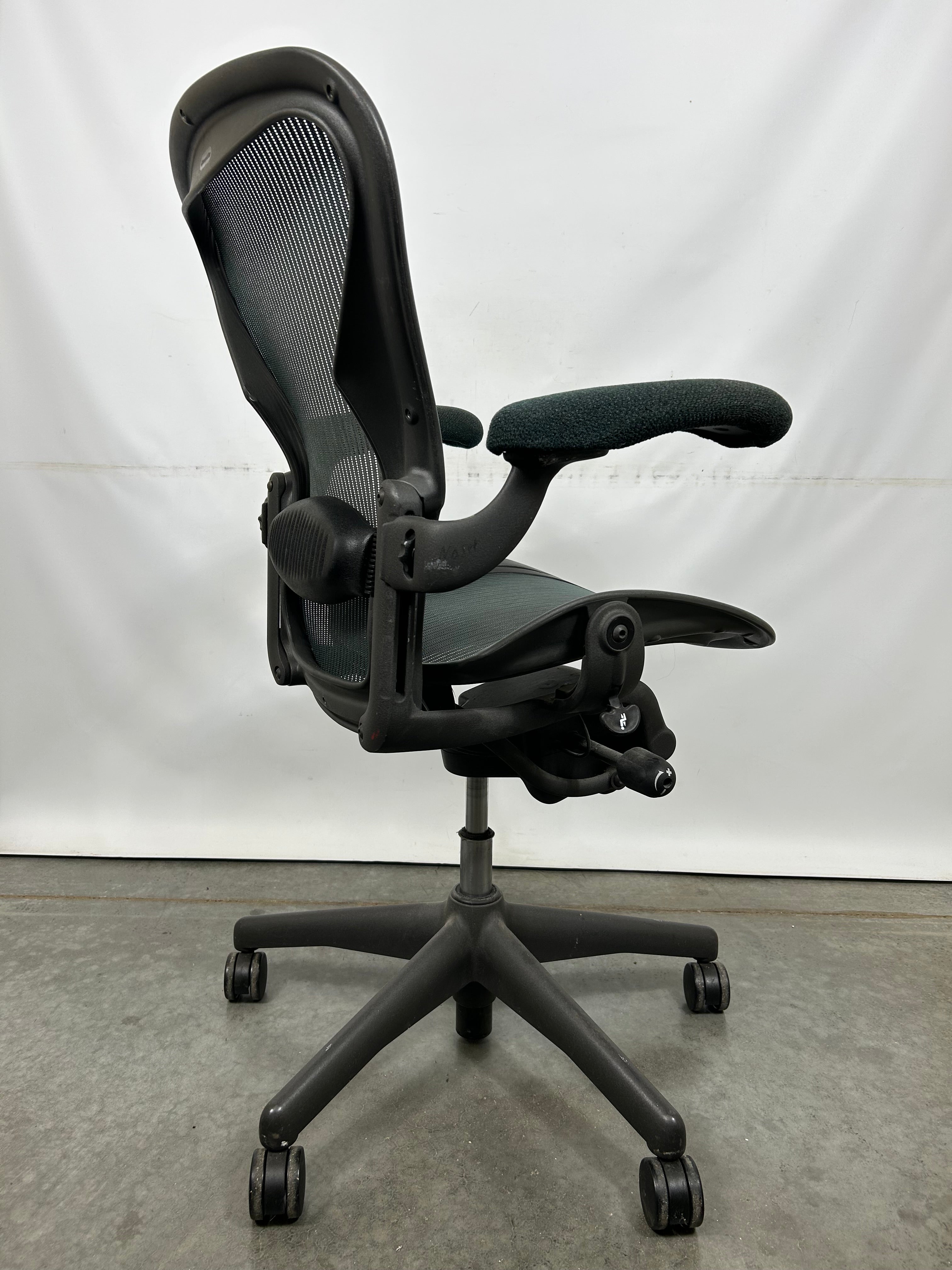 Green Herman Miller Aeron Chair Size B with Green Fabric Arms