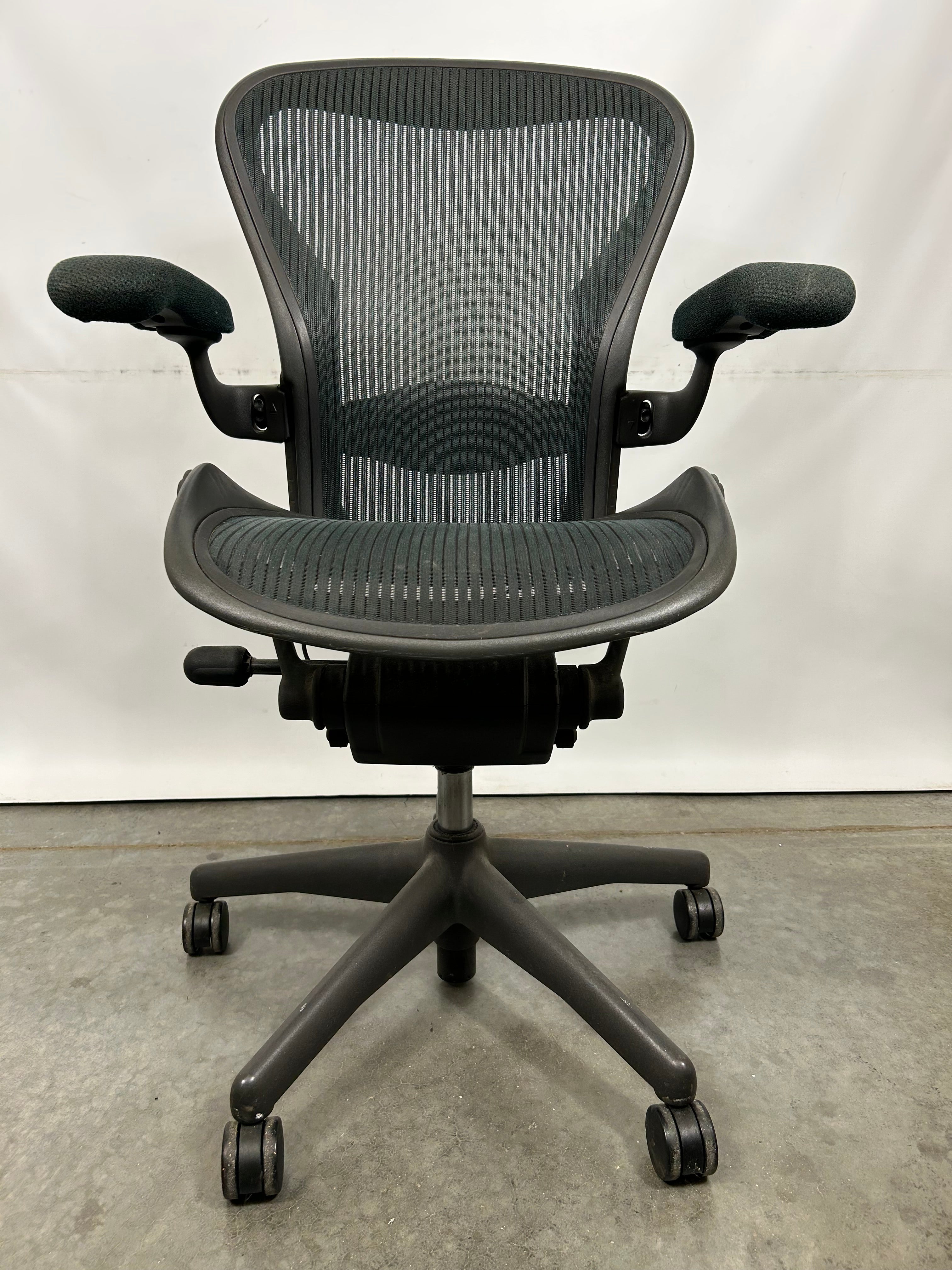 Green Herman Miller Aeron Chair Size B with Green Fabric Arms