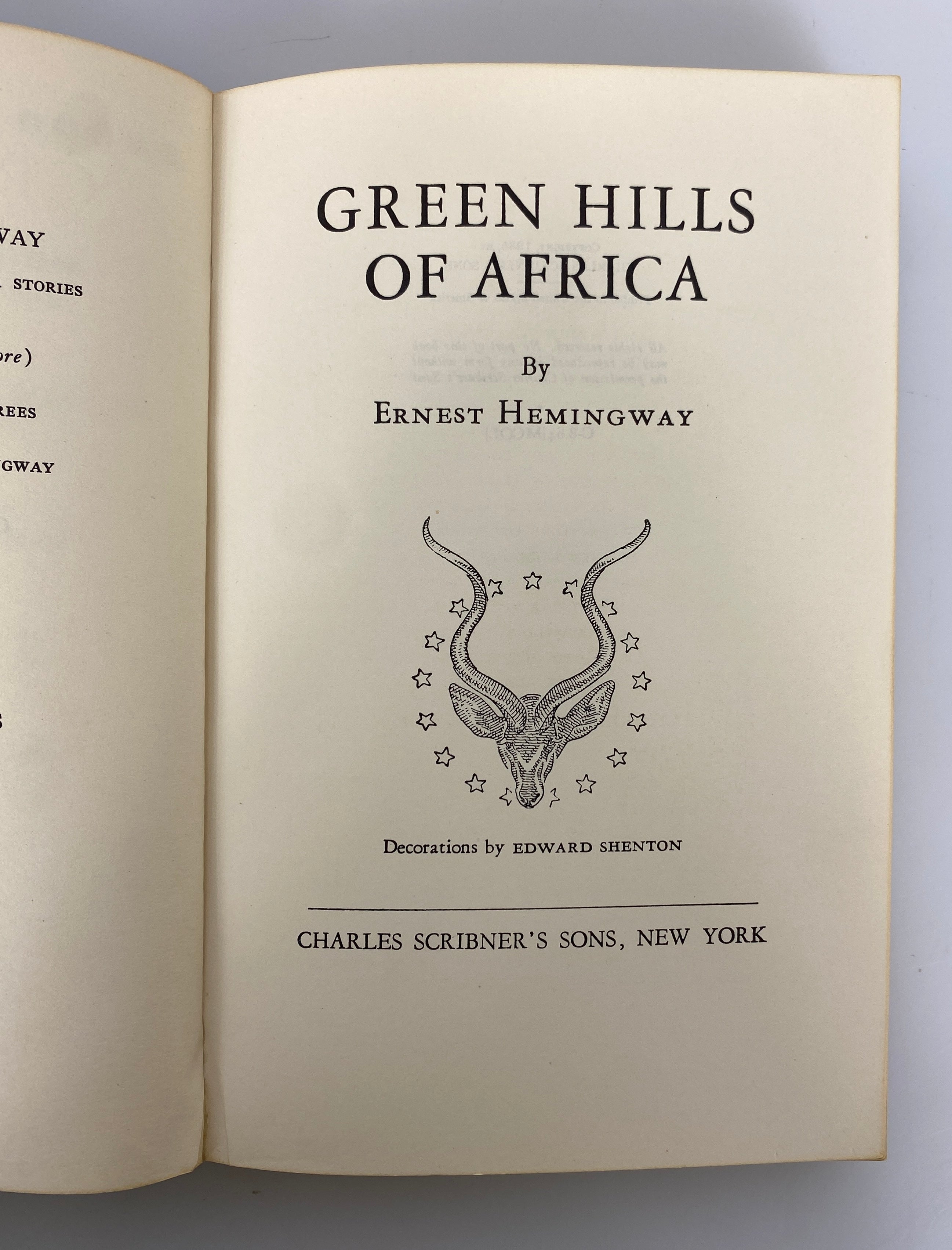 Green Hills of Africa by Hemingway 1935 The Scribner Library SC