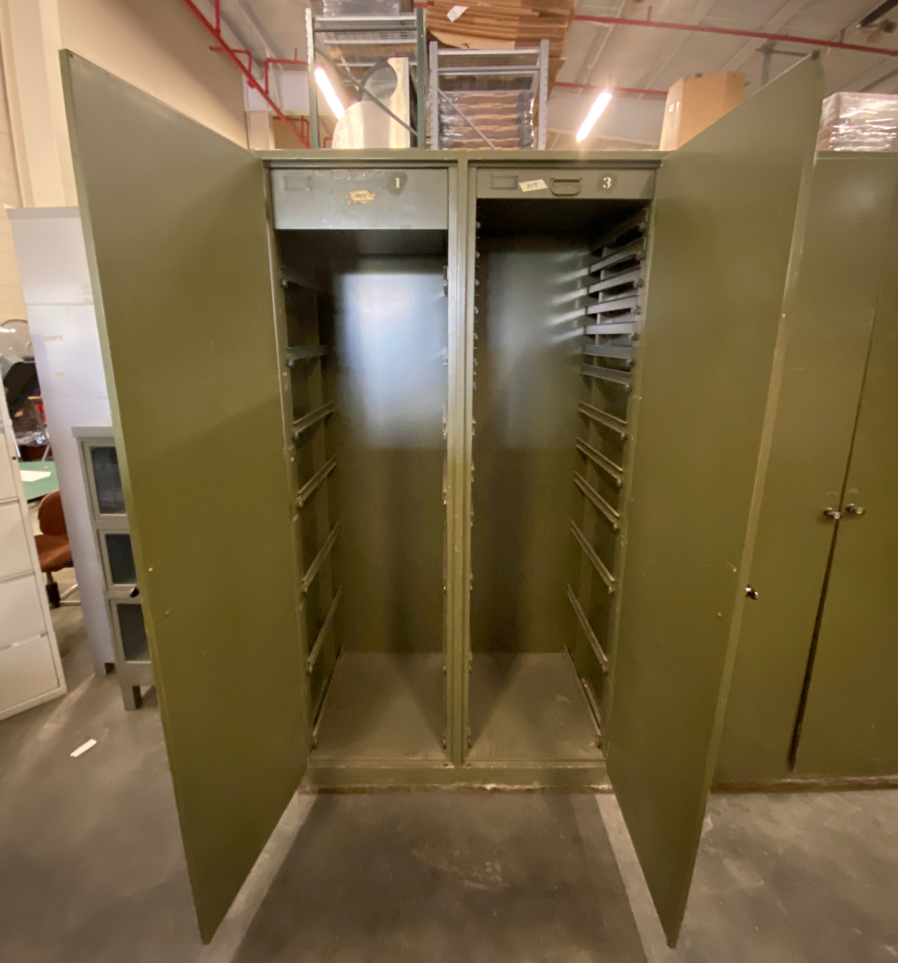 Green Metal Cabinet w/ Adjustable Drawer Slots #1