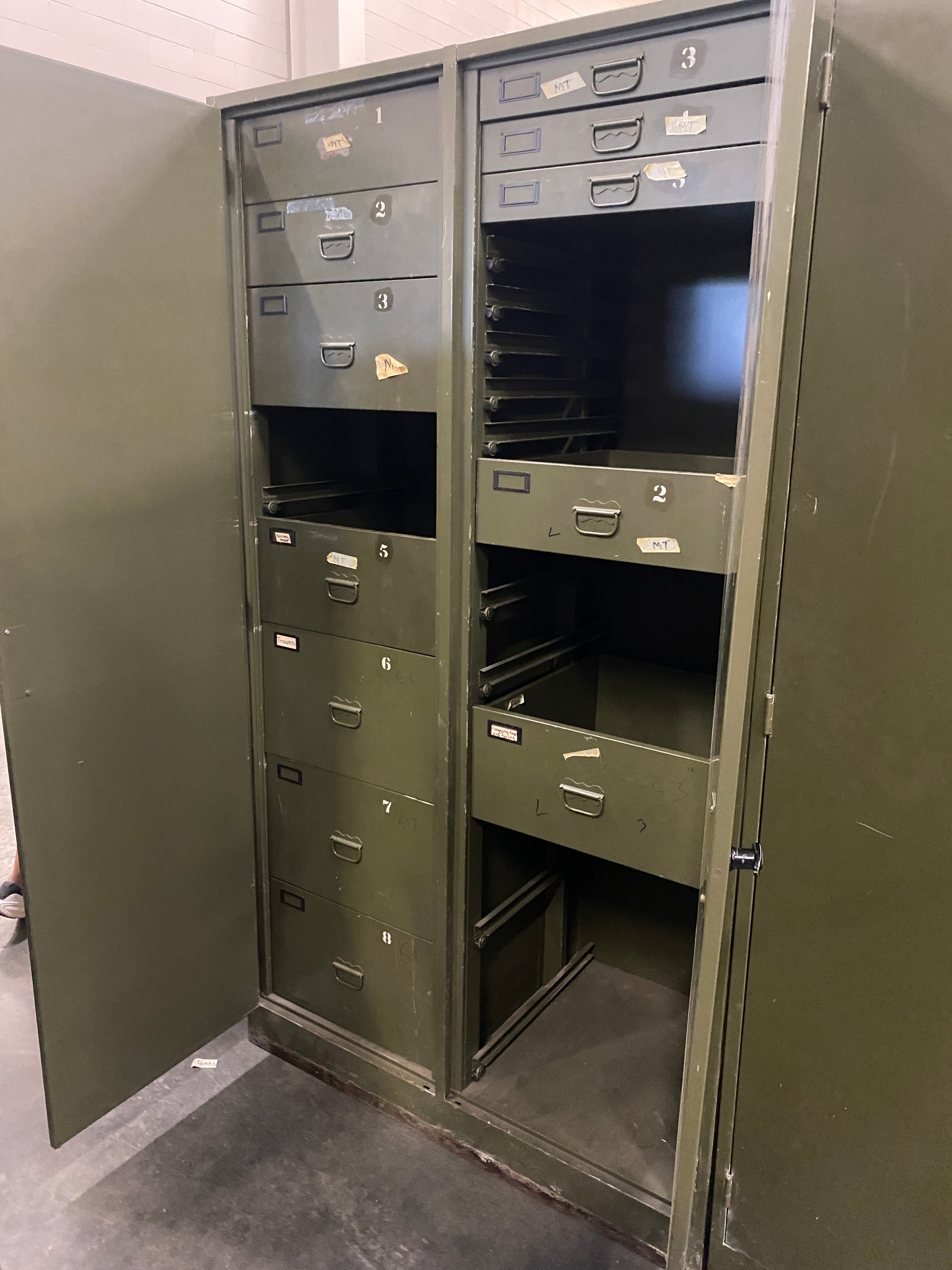 Green Metal Cabinet w/ Adjustable Drawer Slots #1