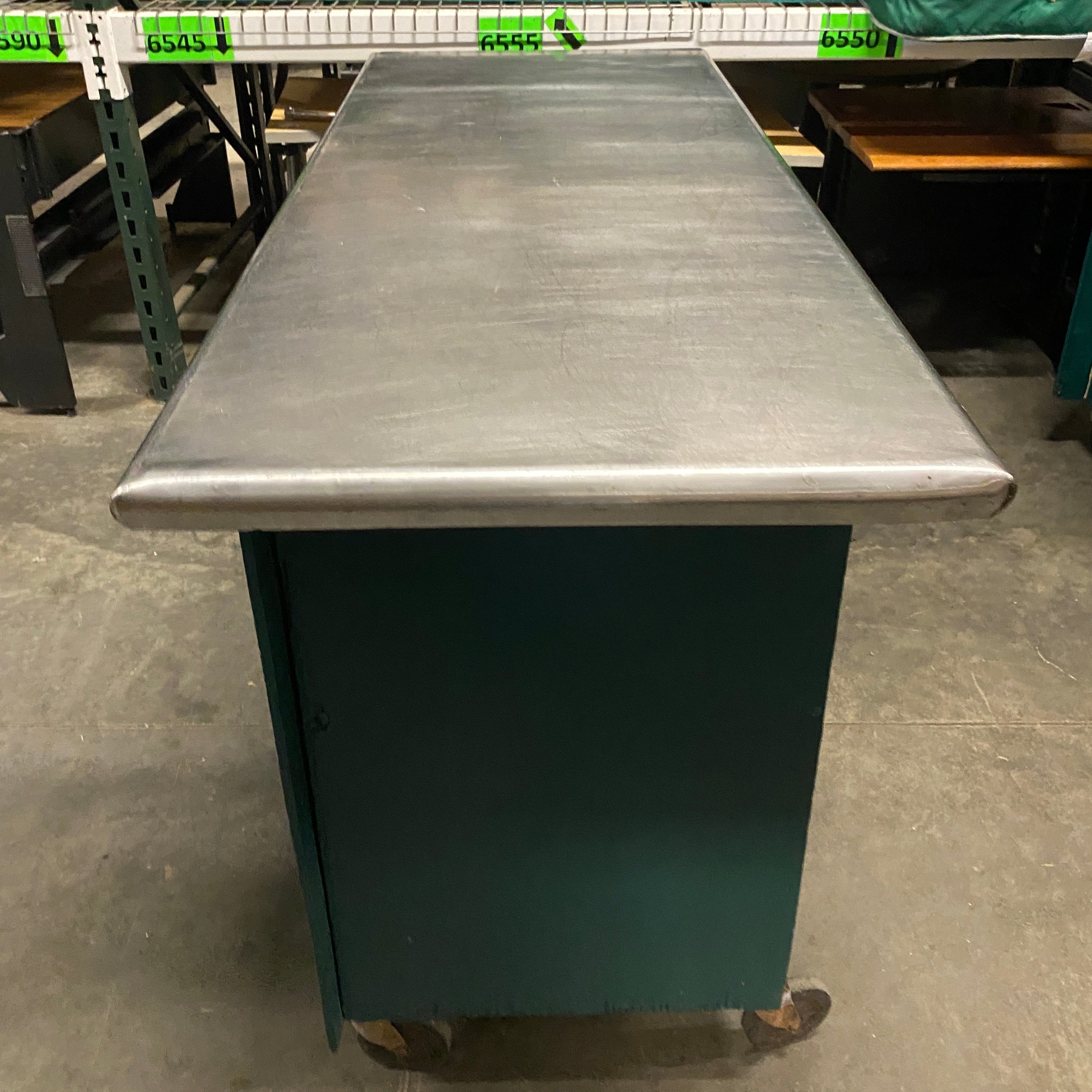 Green Metal Top Wheeled Cart w/ Storage