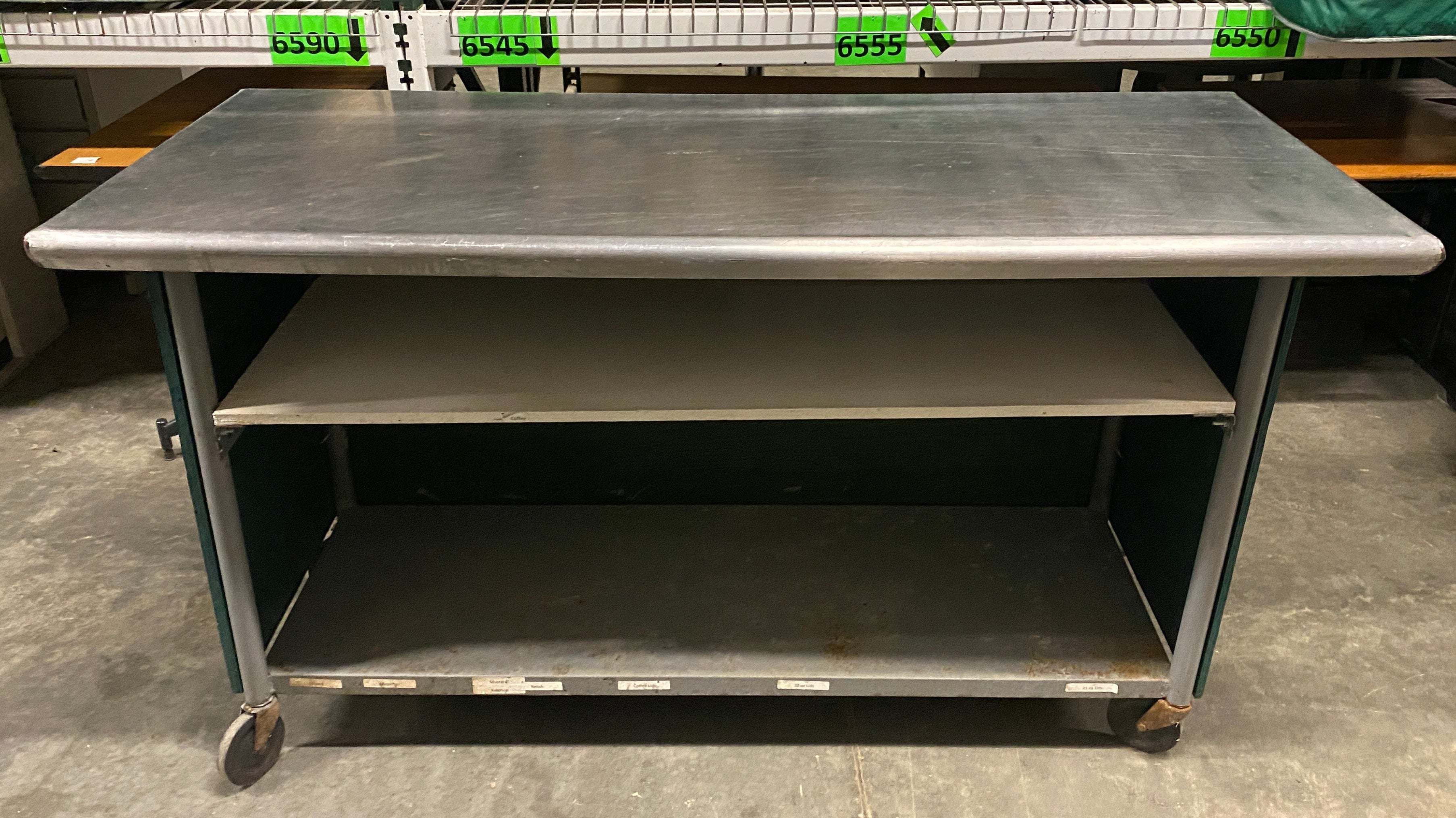 Green Metal Top Wheeled Cart w/ Storage