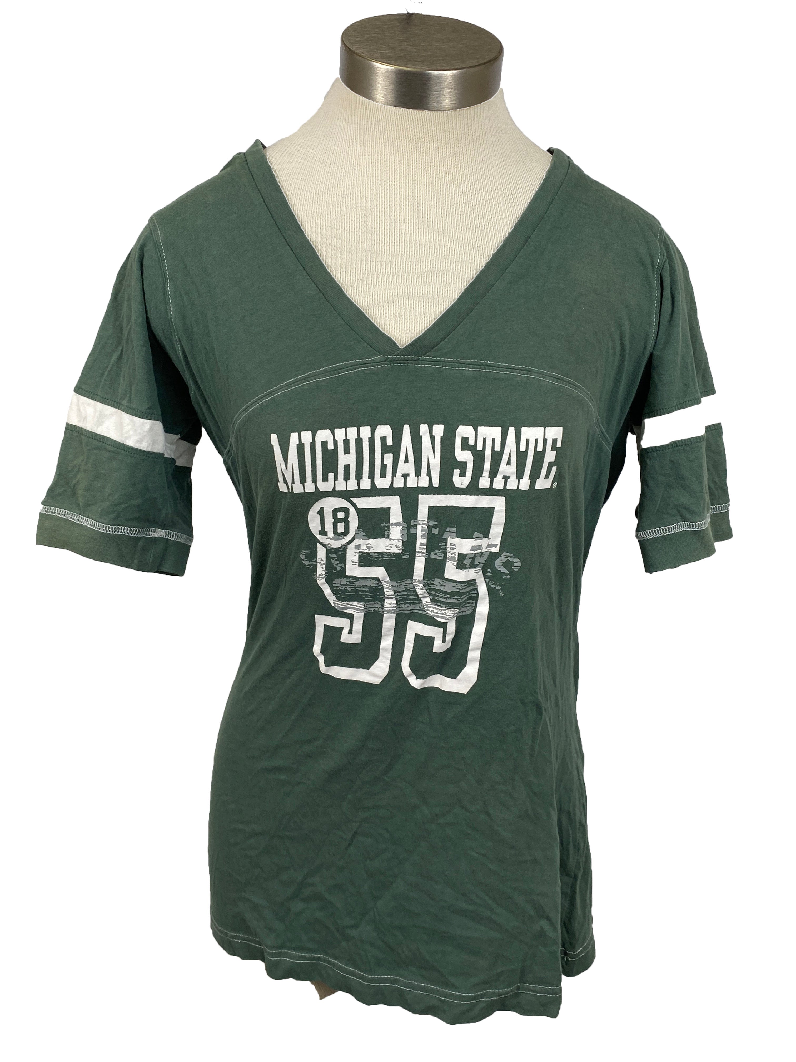 Green Michigan State V-Neck T-Shirt Women's Size XL