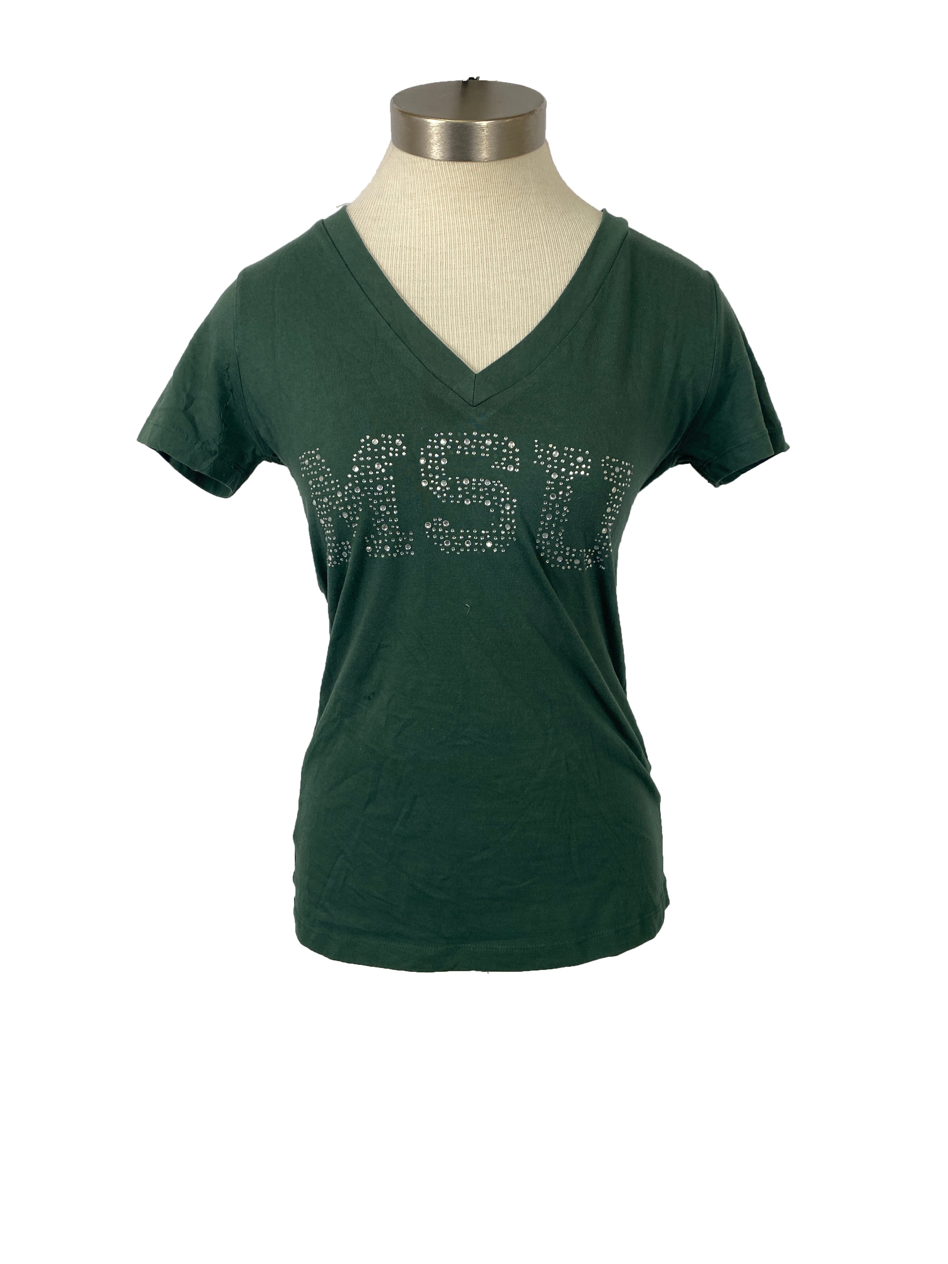 Green MSU Knights Apparel Rhinestone V Neck Women's Size S
