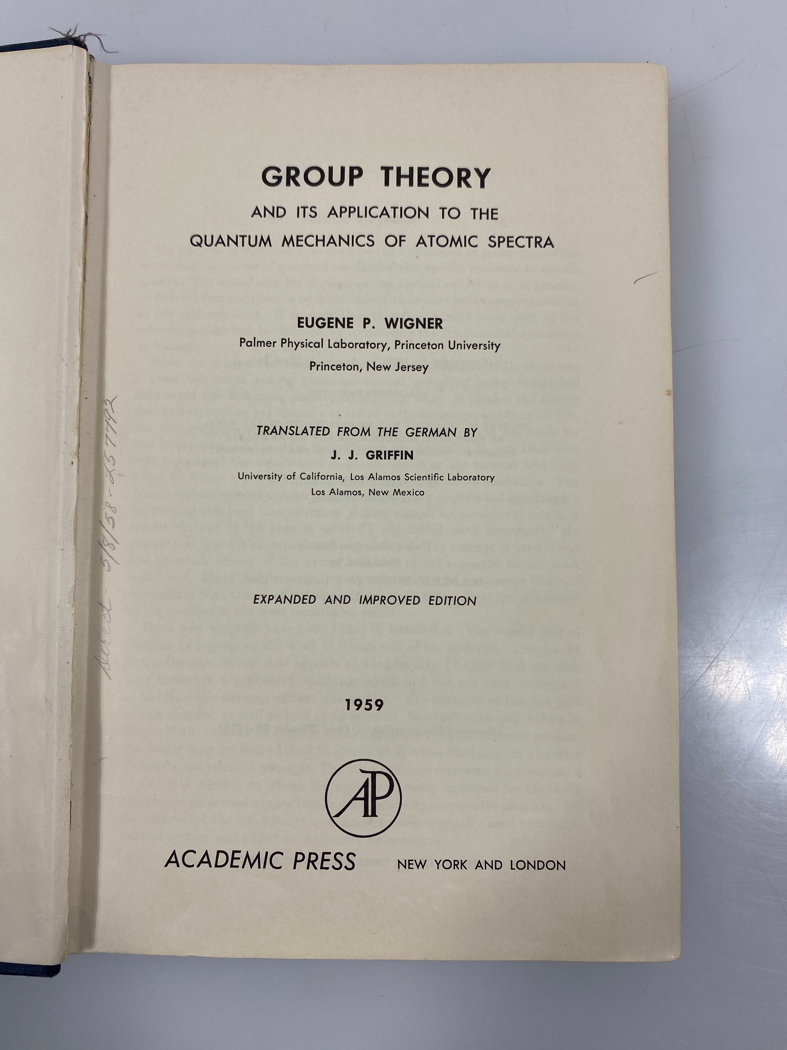 Group Theory by Wigner Academic Press 1959 Ex-Library HC