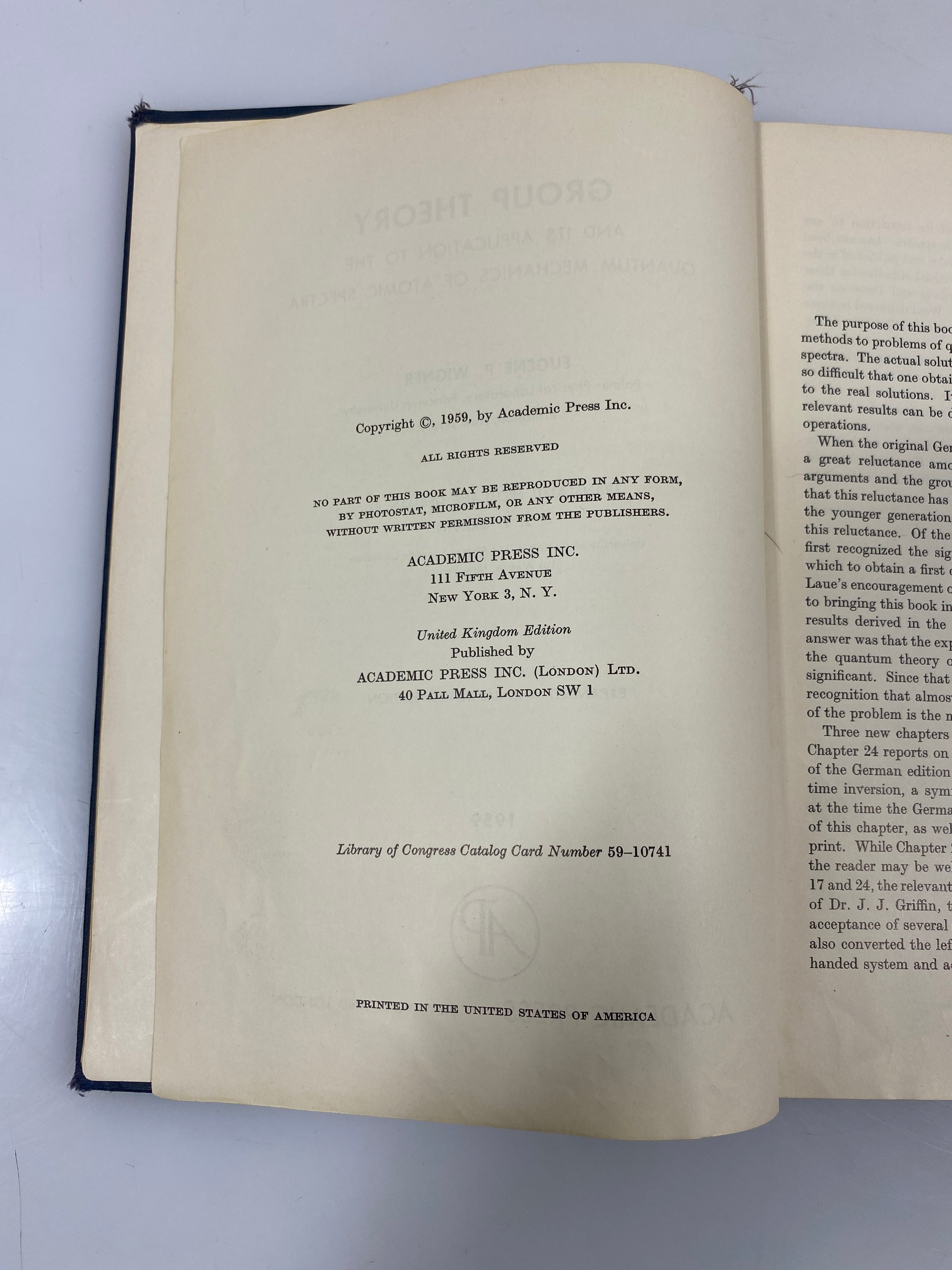 Group Theory by Wigner Academic Press 1959 Ex-Library HC