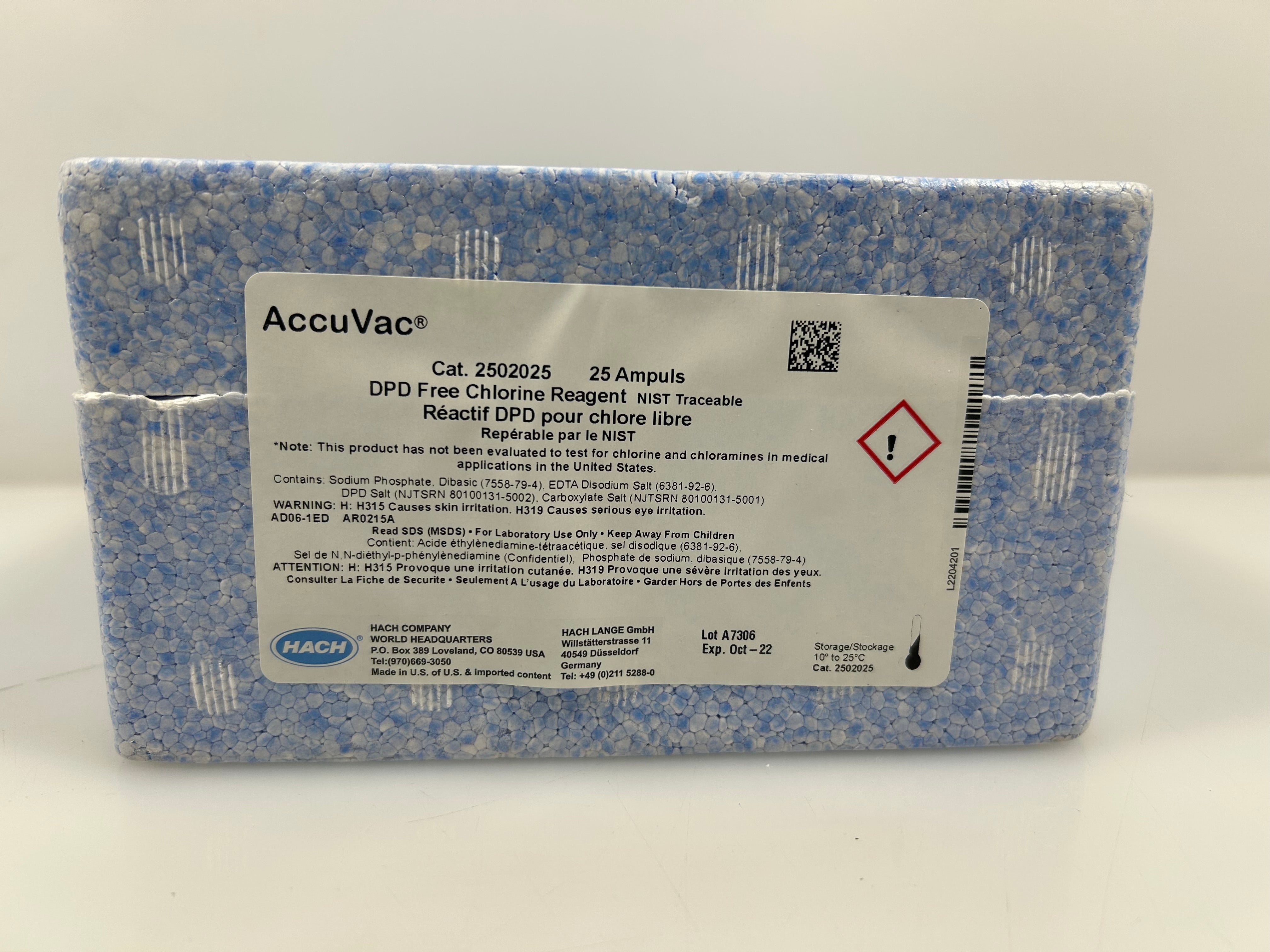 Hach AccuVac DPD Free Chlorine Reagent Cat. 2502025 (25 Count) *New*
