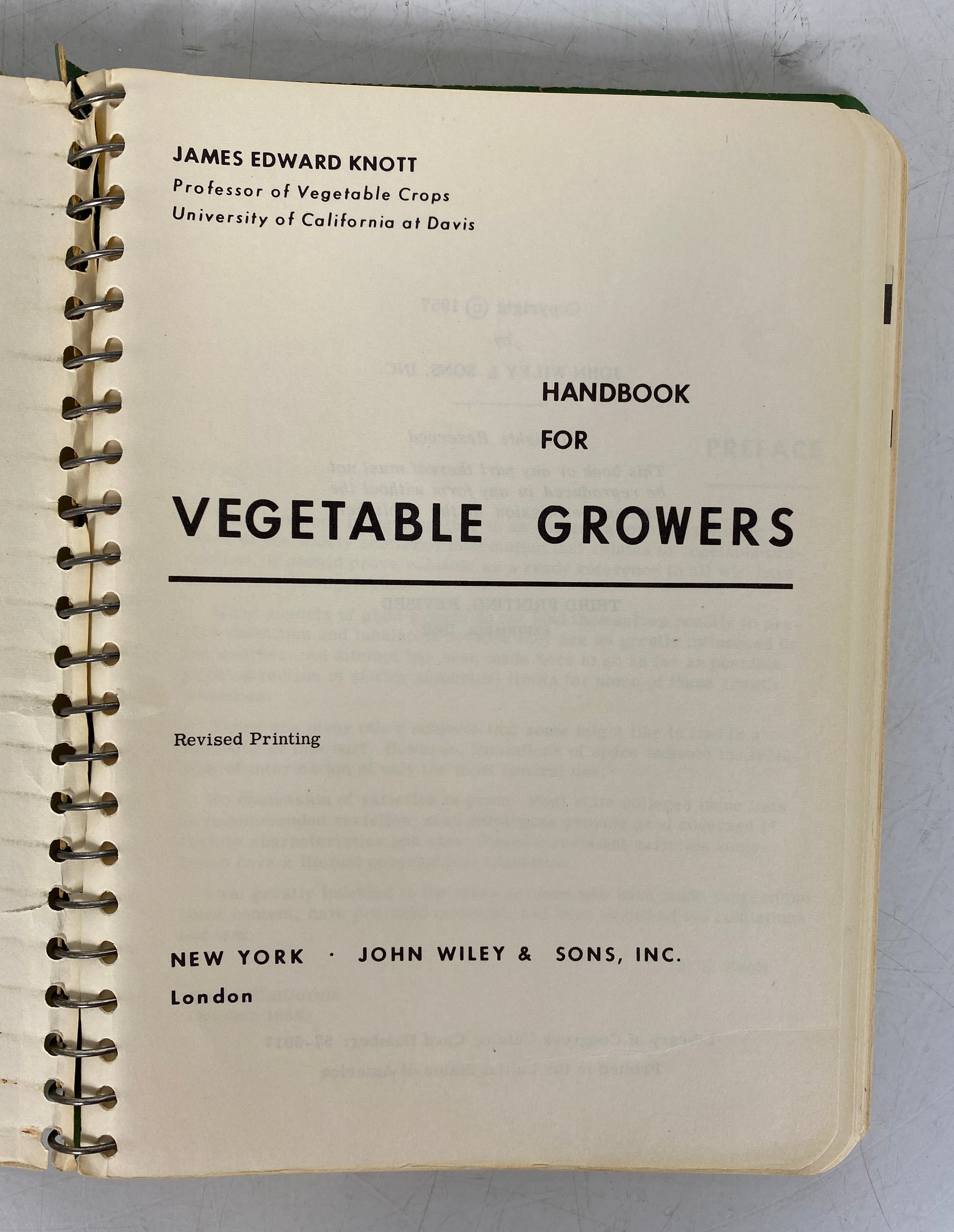 Handbook for Vegetable Growers Knott 1962 Revised Printing Spiral Bound