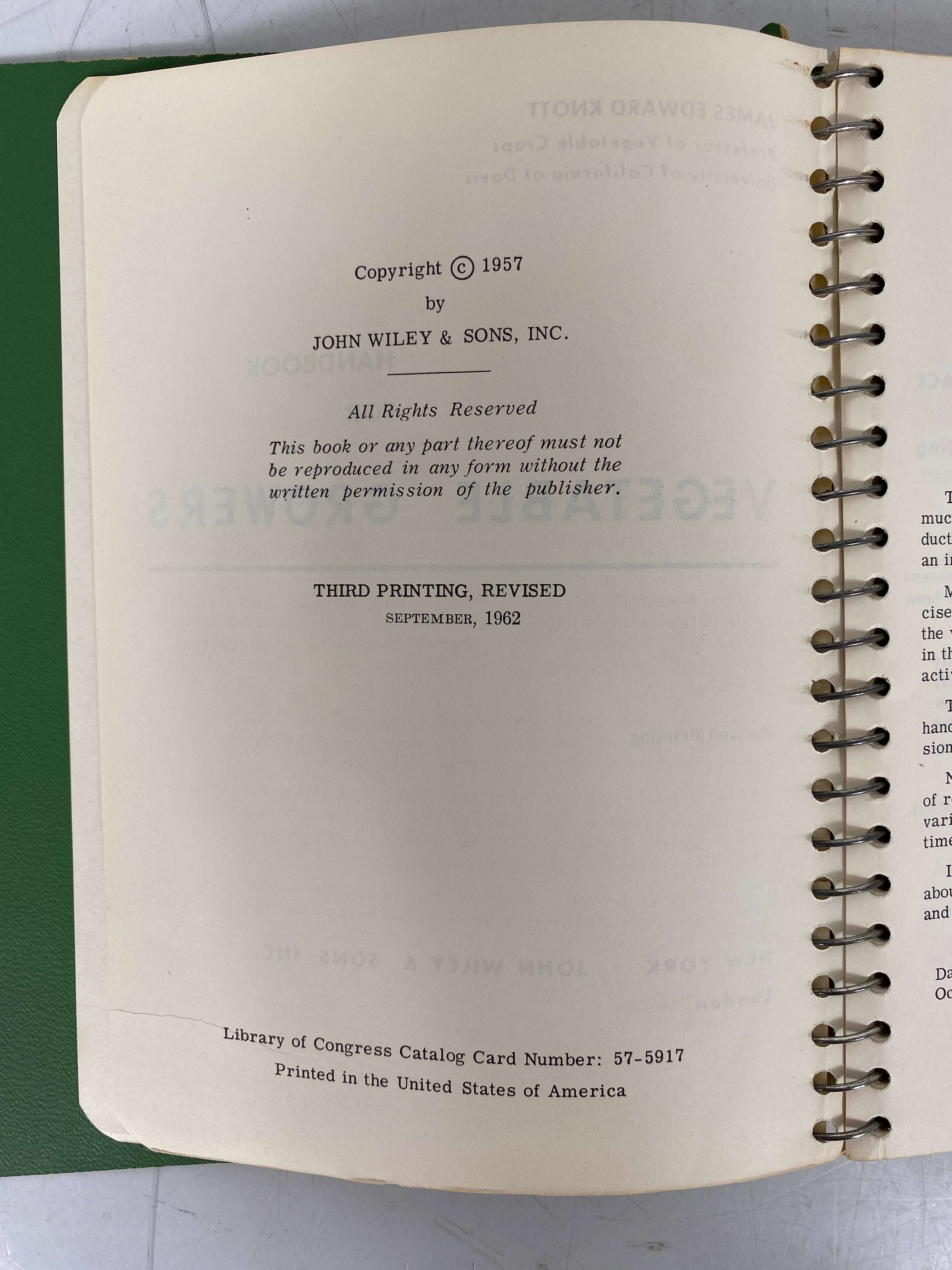 Handbook for Vegetable Growers Knott 1962 Revised Printing Spiral Bound