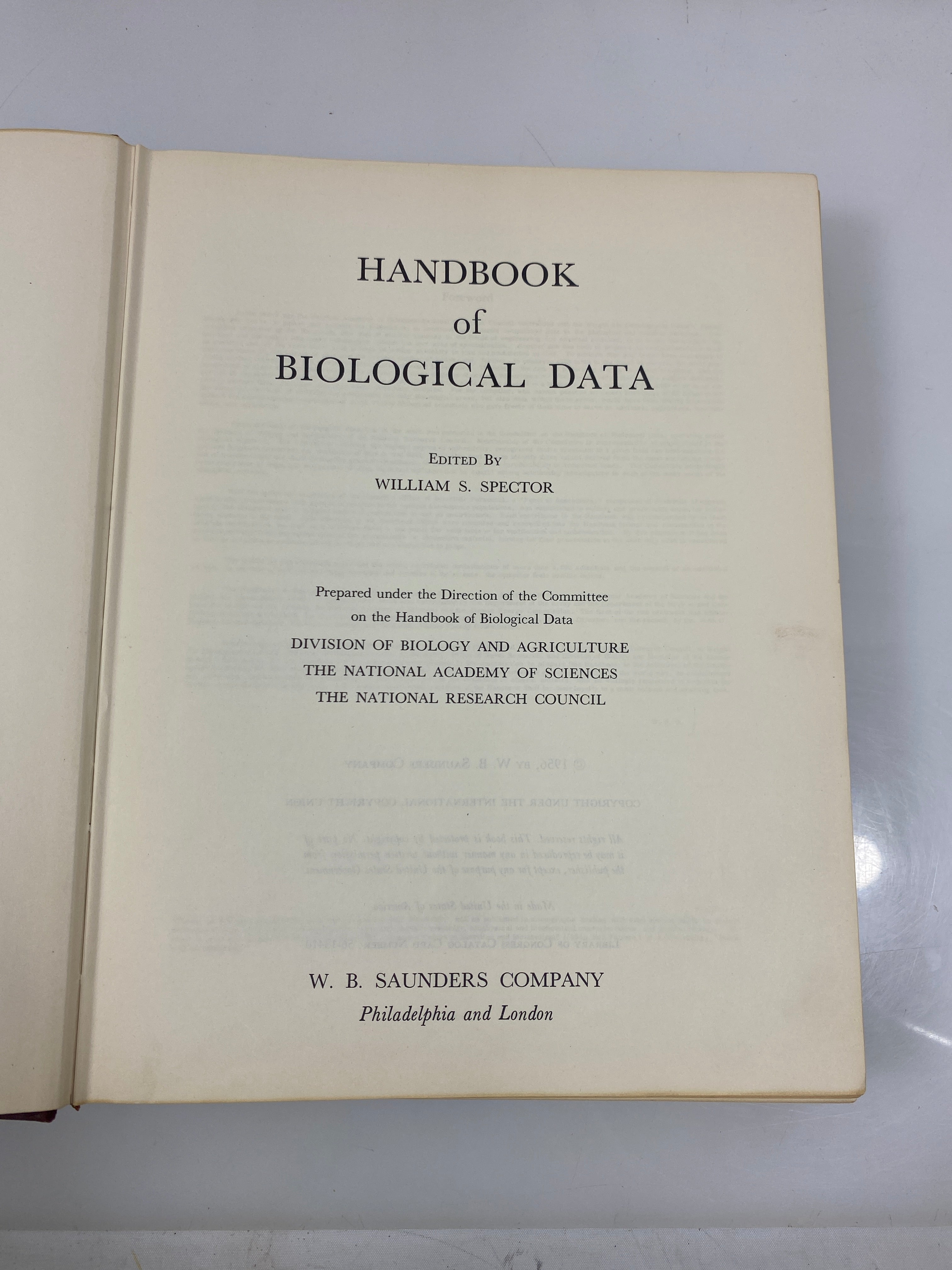 Handbook of Biological Data Editor William Spector 1956 HC