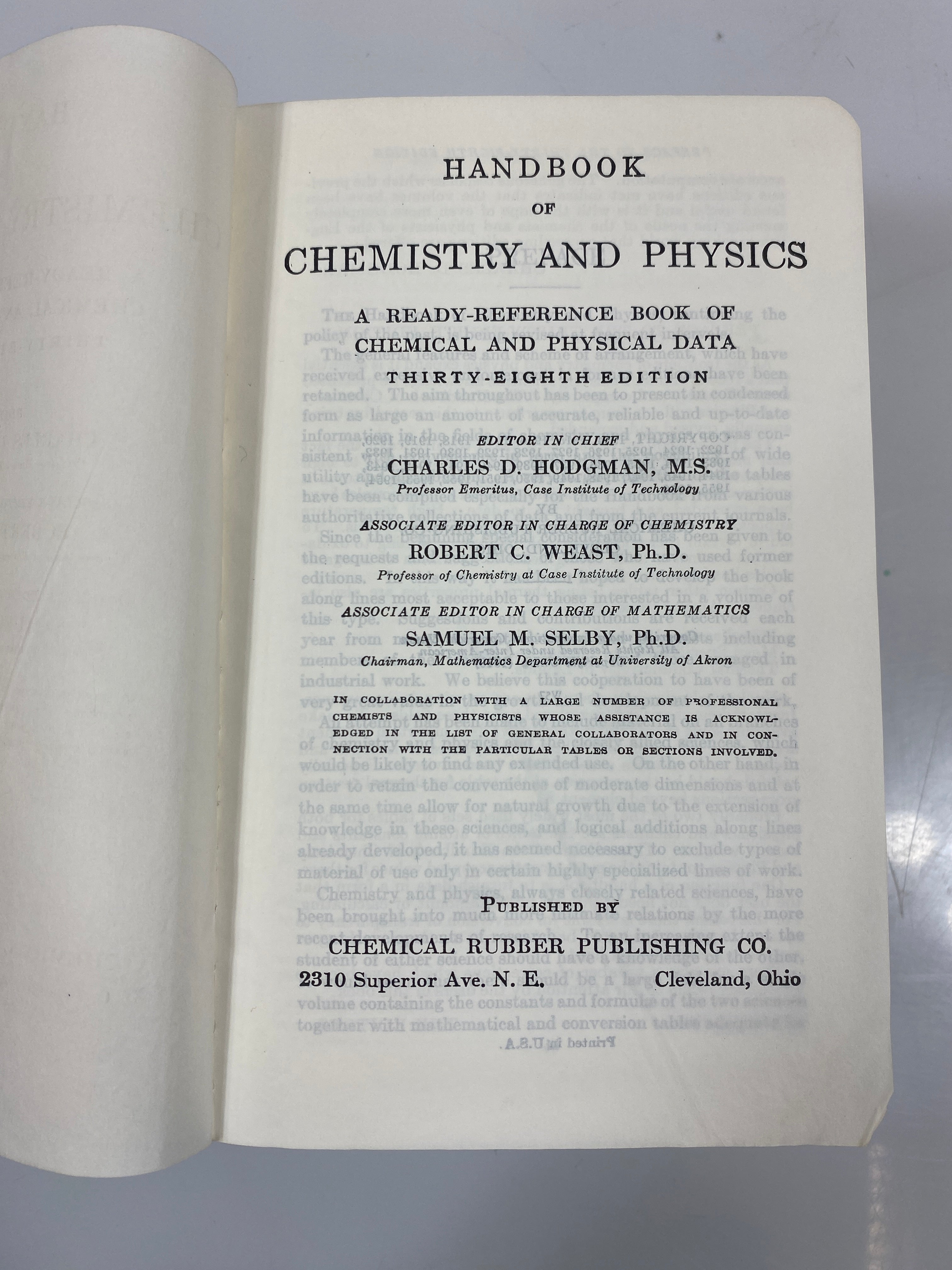 Handbook of Chemistry and Physics Chemical Rubber Publishing Co. 1956 HC