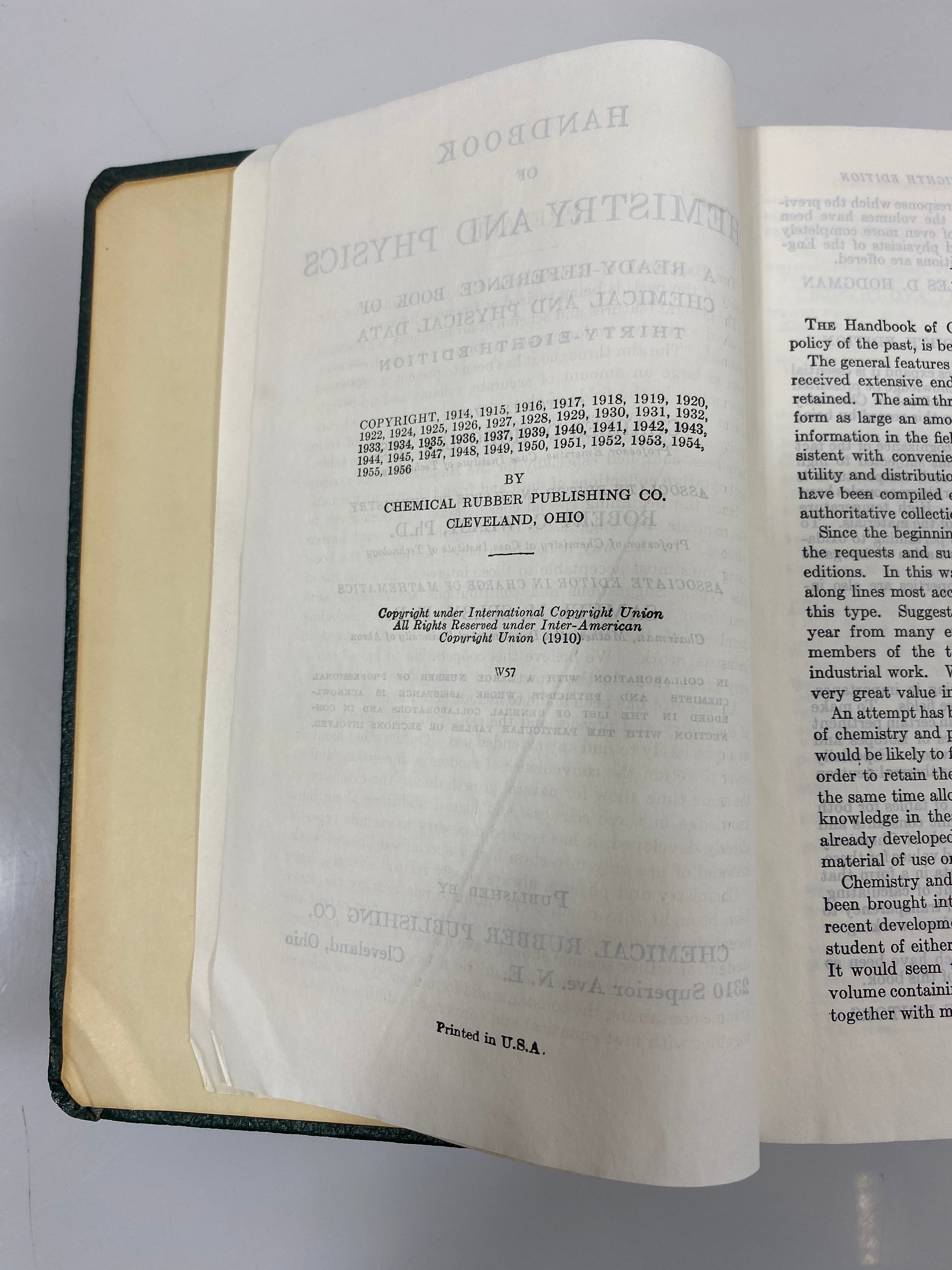 Handbook of Chemistry and Physics Chemical Rubber Publishing Co. 1956 HC