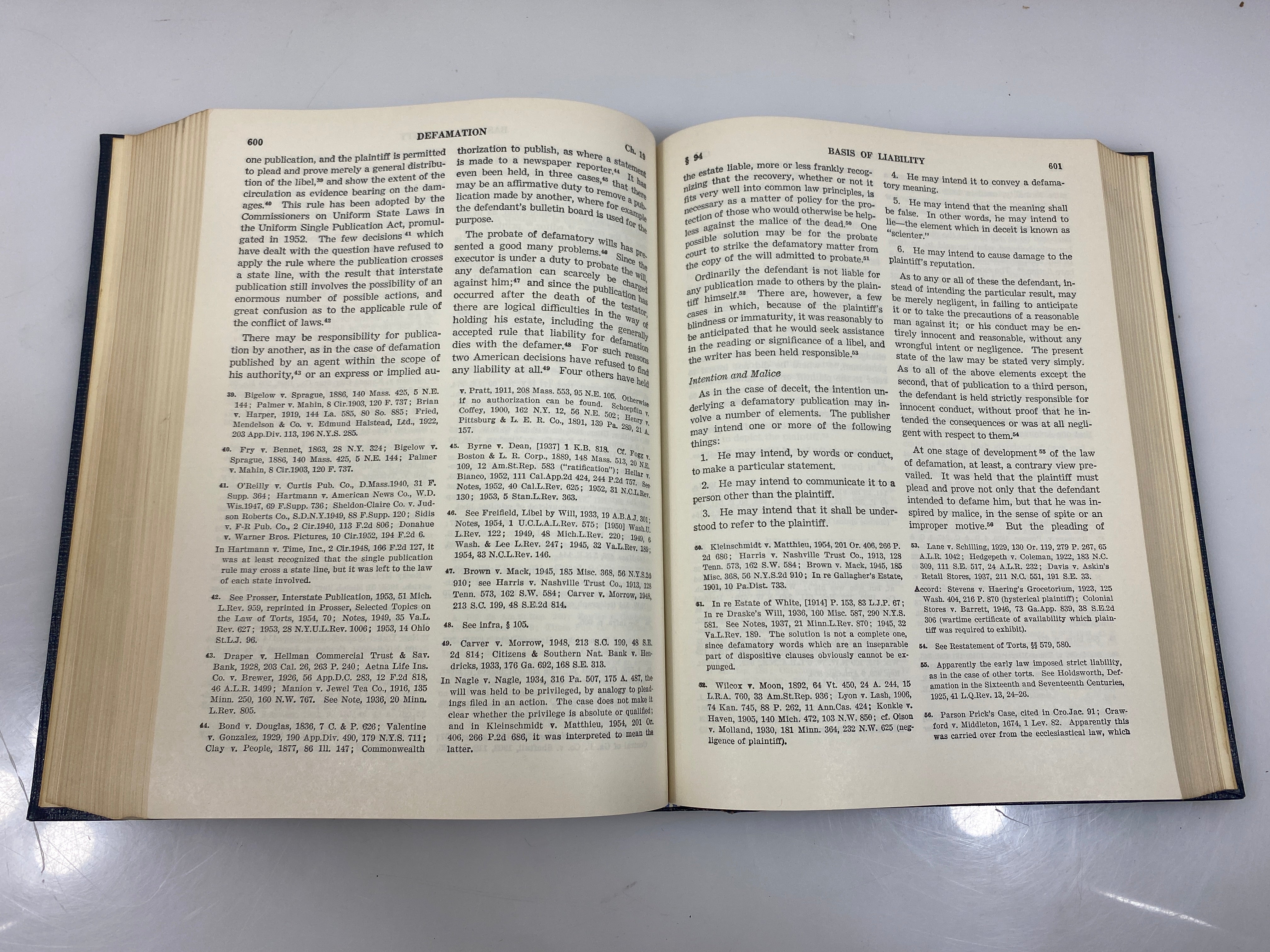 Handbook of the Law of Torts by Prosser 2nd Ed. 1955 HC