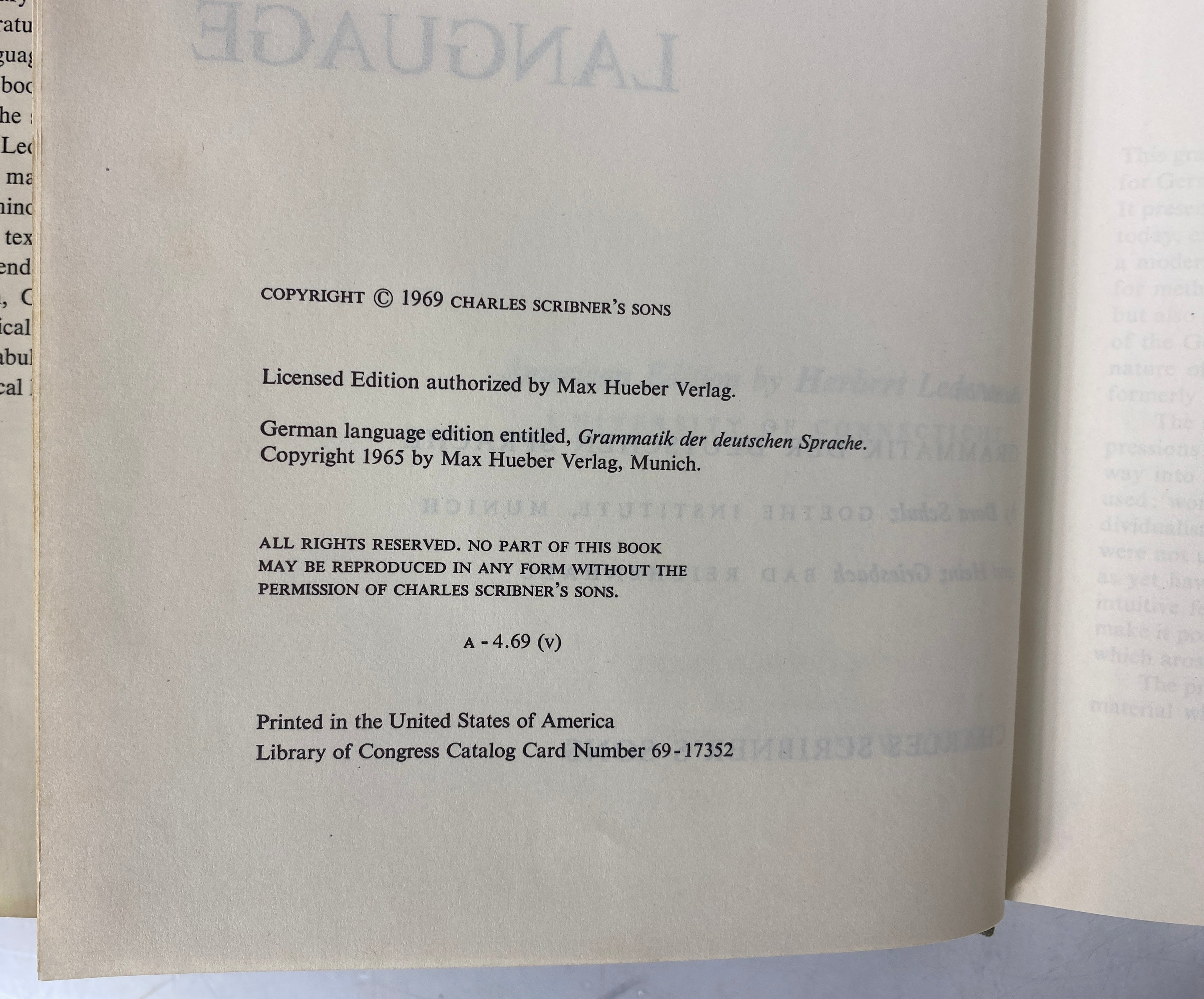 Herbert Lederer Reference Grammar of the German Language 1969 HCDJ