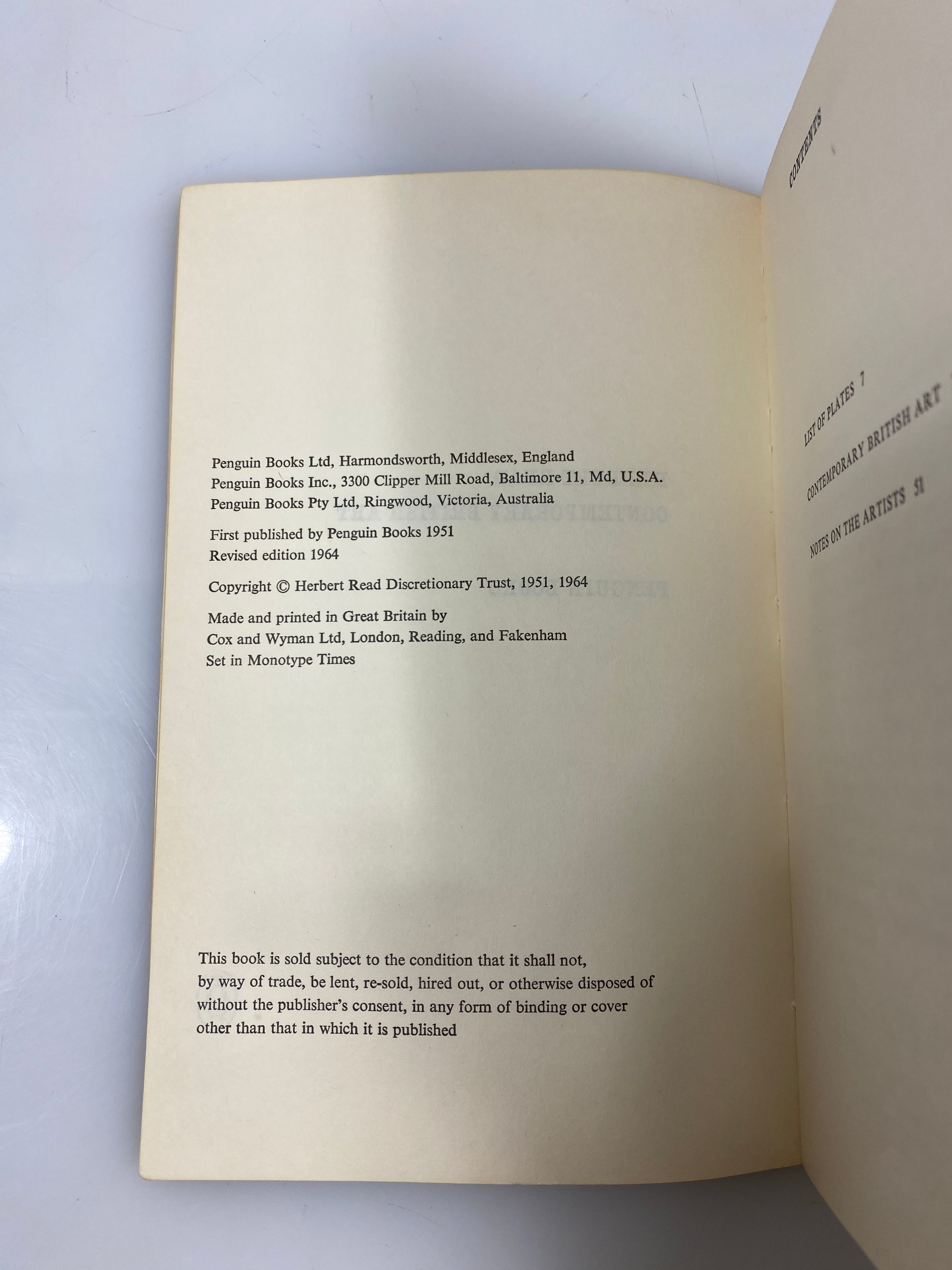 Herbert Read Contemporary British Art Penguin  Books 1964 SC