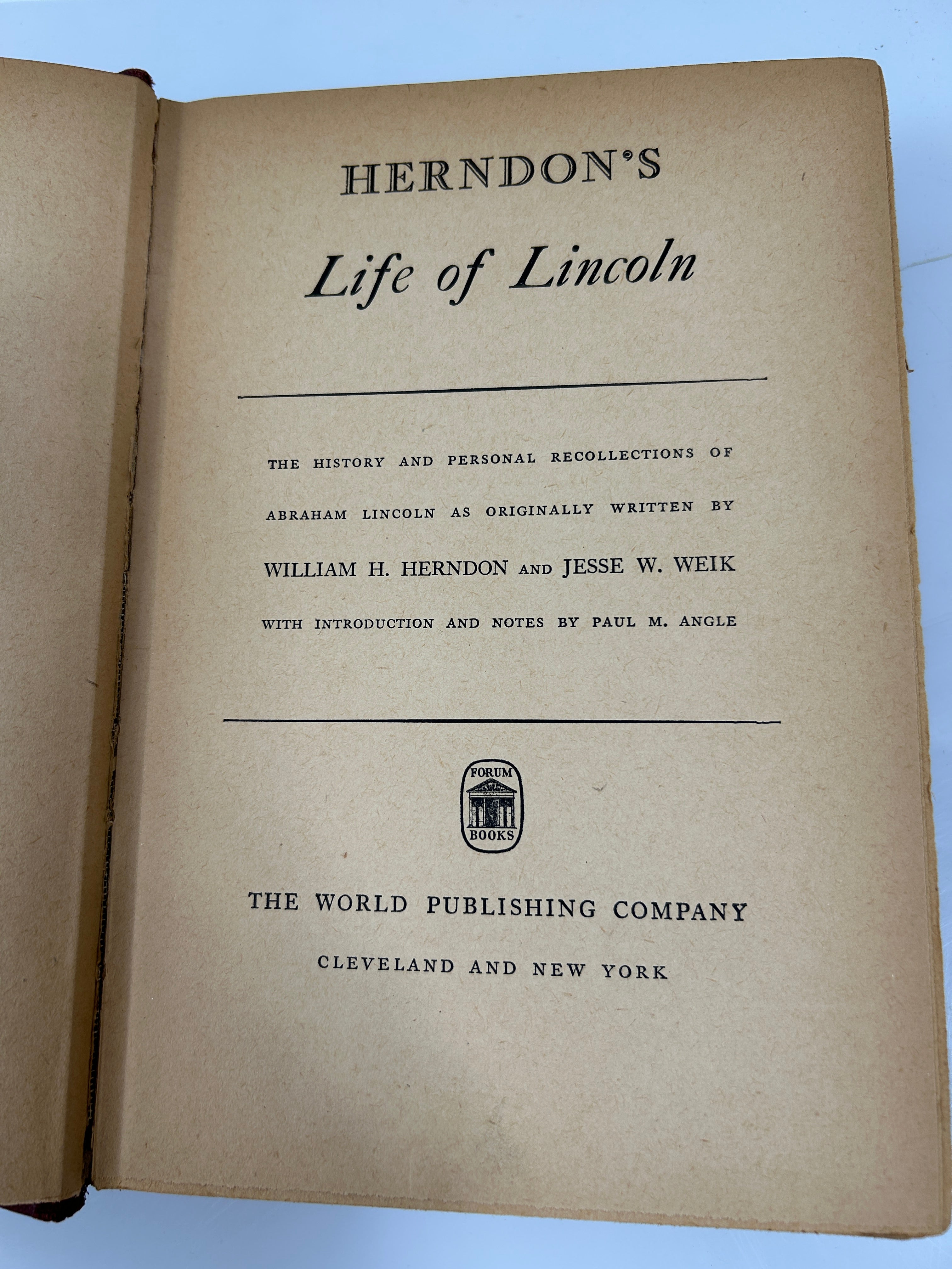 Herndon's Life of Lincoln 1943 First Edition Second Printing HC